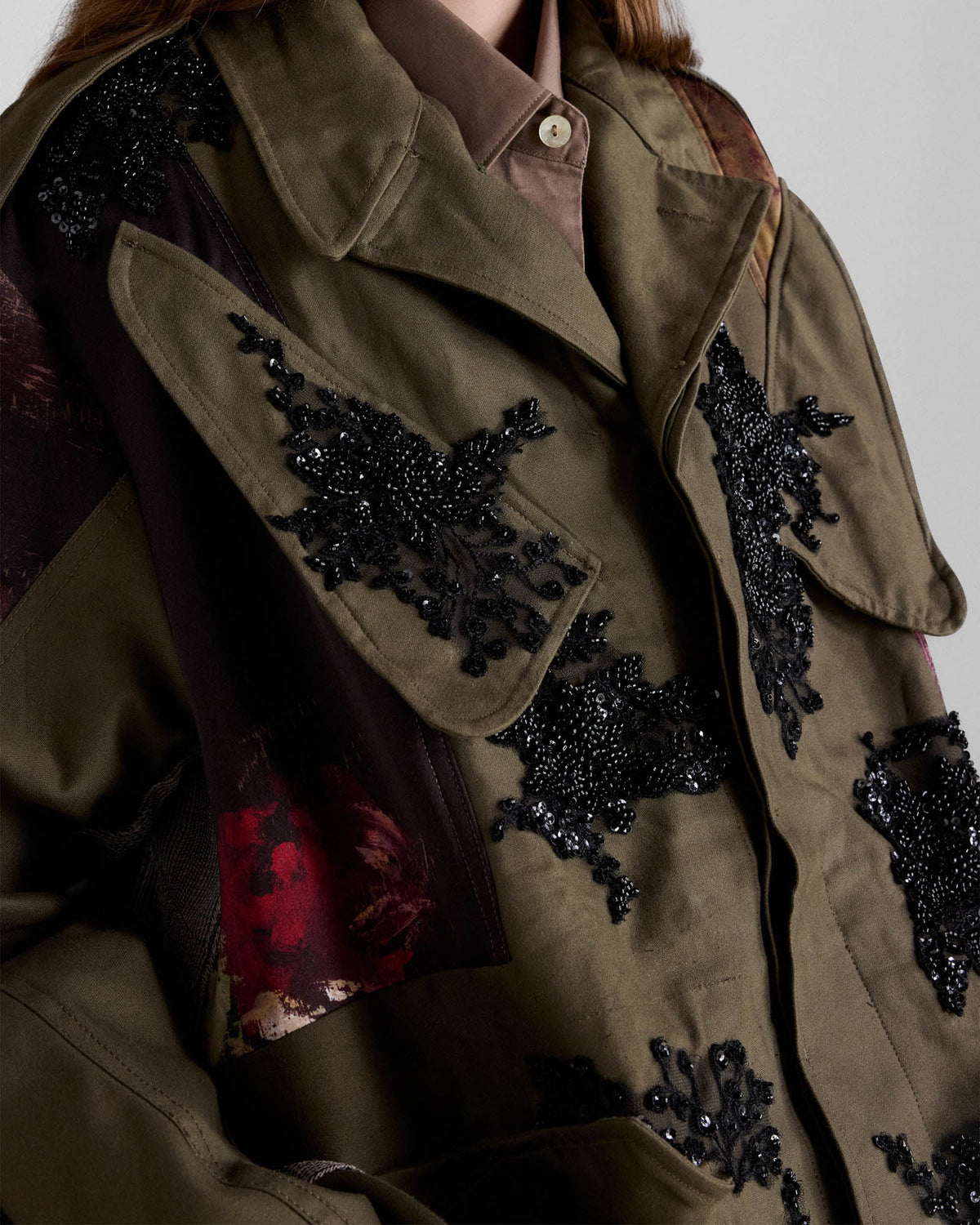 Parka With Beaded Floral Embroidery