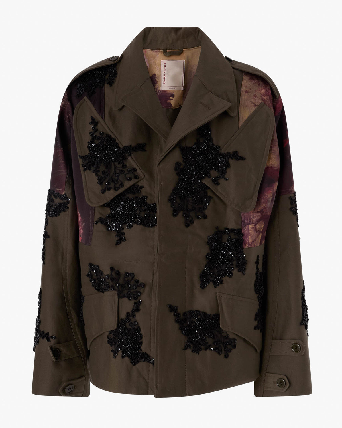 Parka With Beaded Floral Embroidery