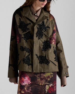 Parka With Beaded Floral Embroidery