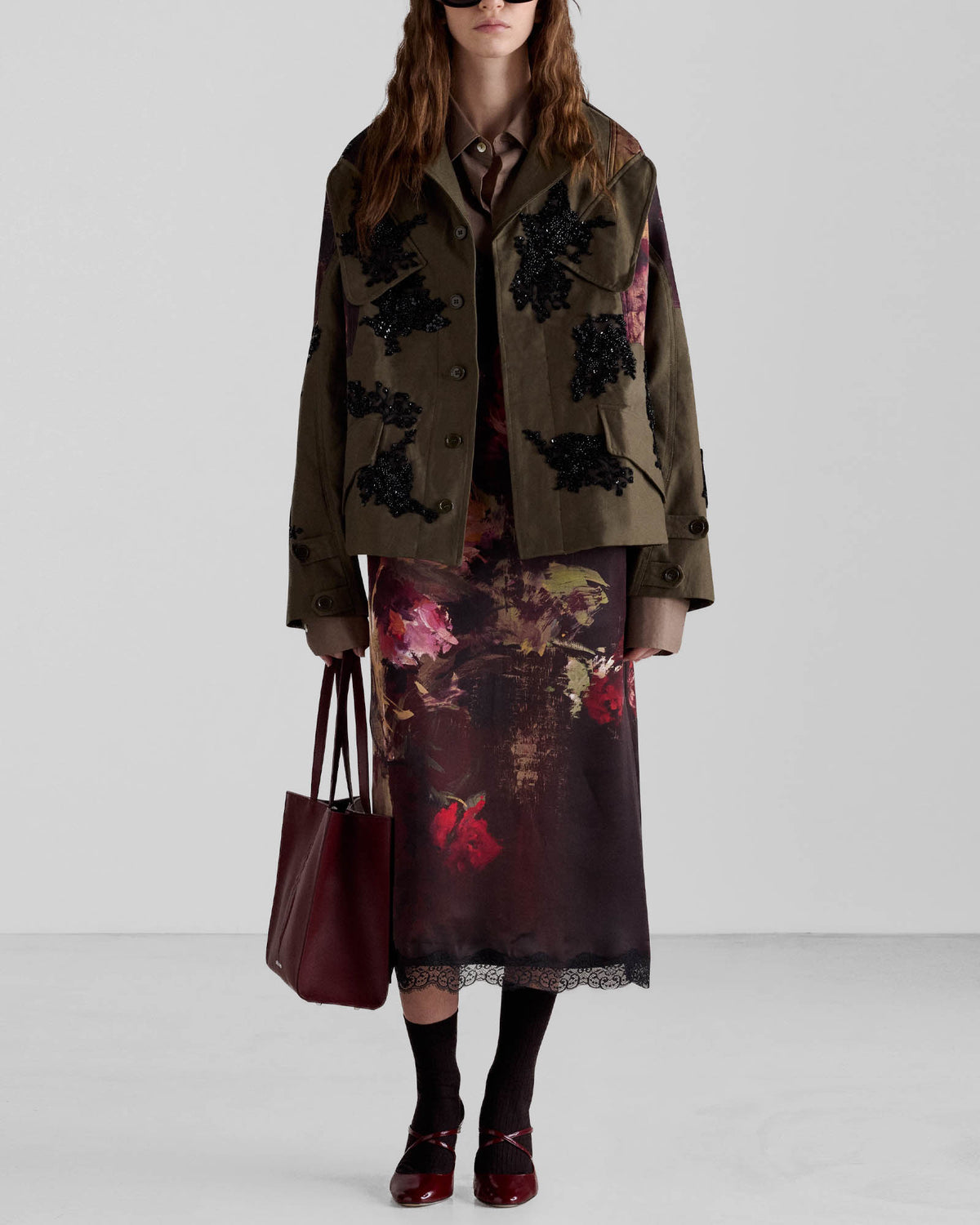 Parka With Beaded Floral Embroidery