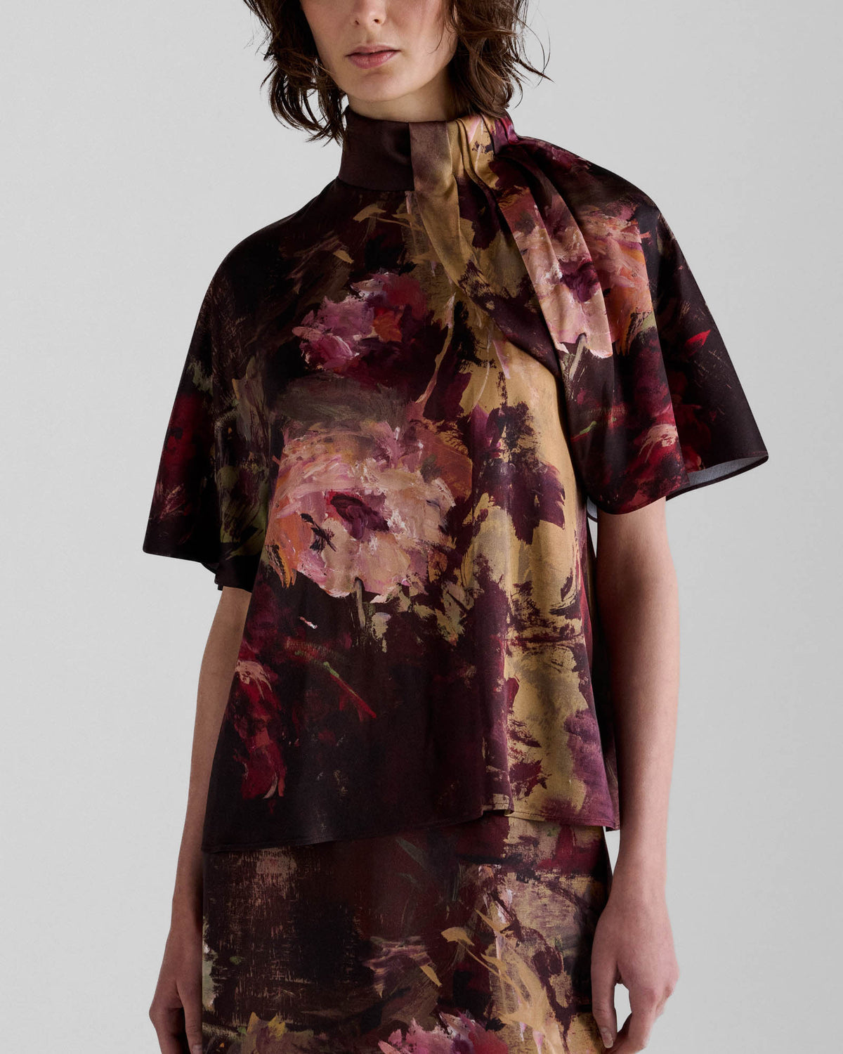 Painterly Rose Print Blouse