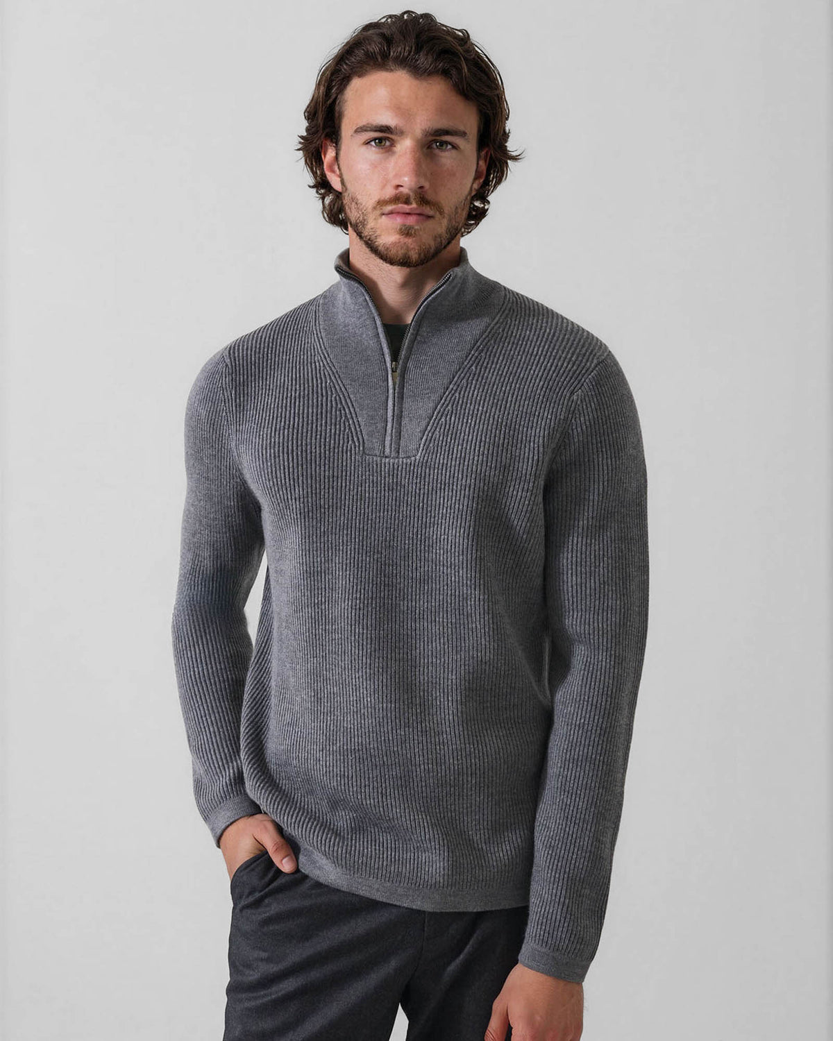 Ribbed Quarter Zip Mock Sweater
