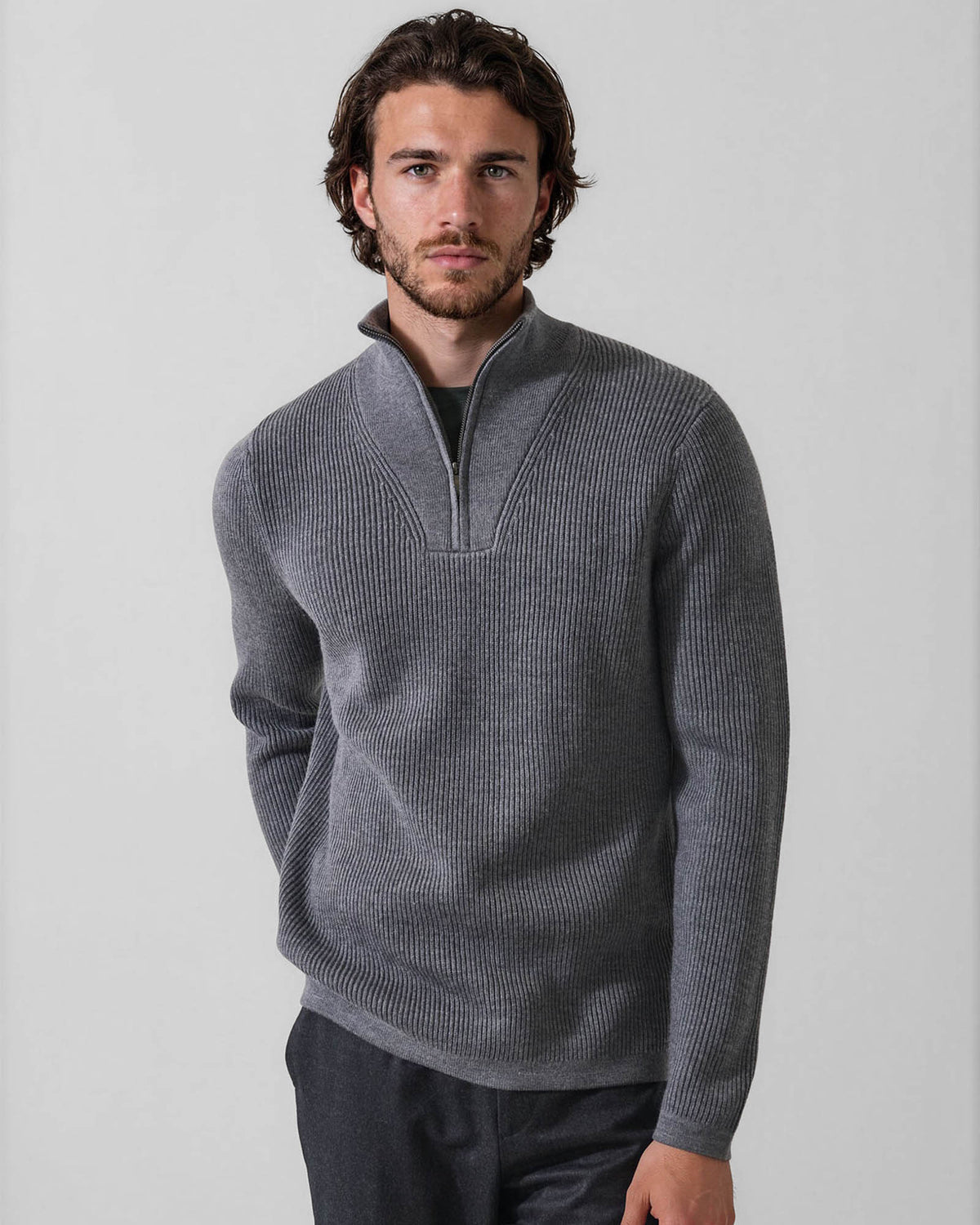 Ribbed Quarter Zip Mock Sweater