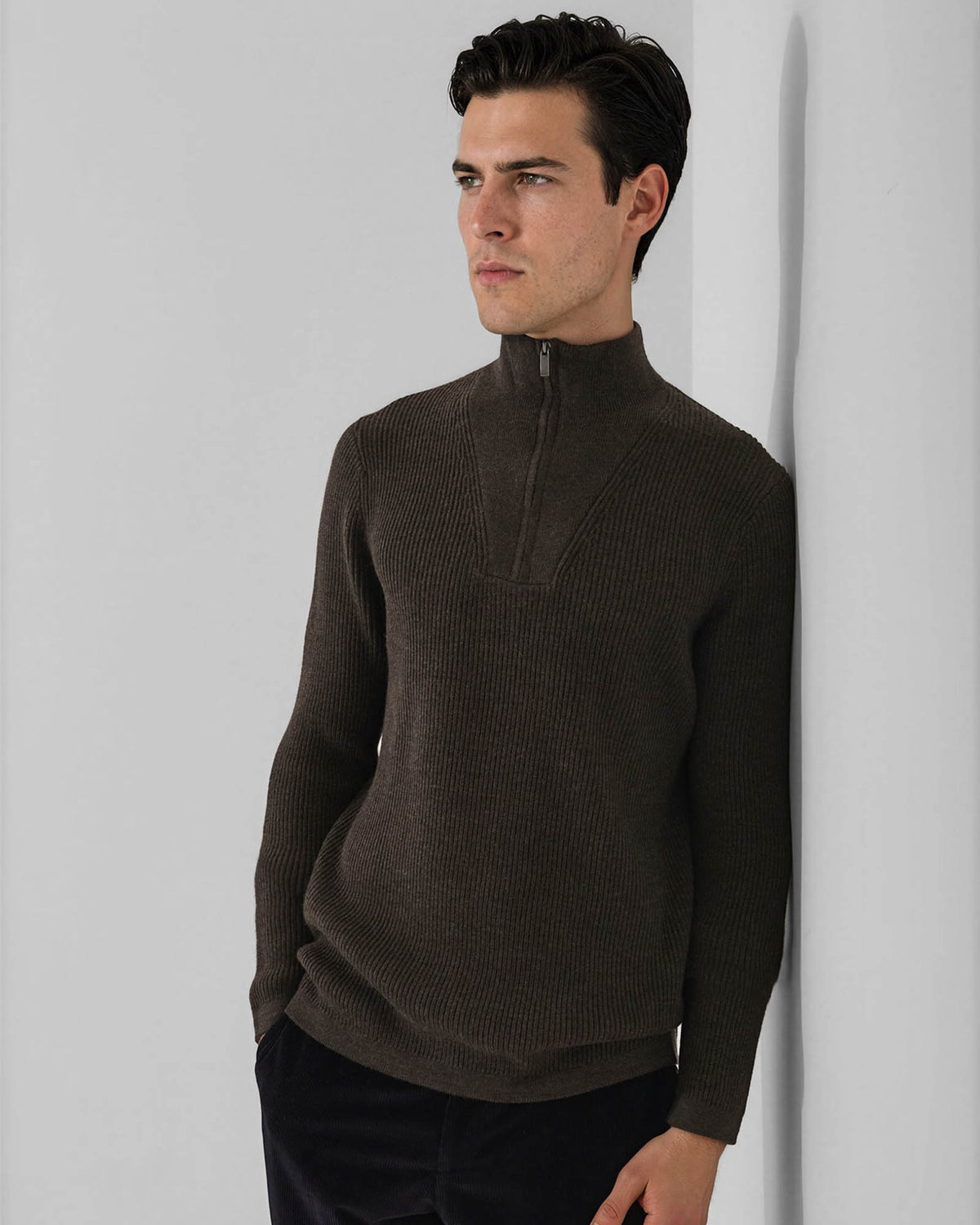 Ribbed Quarter Zip Mock Sweater