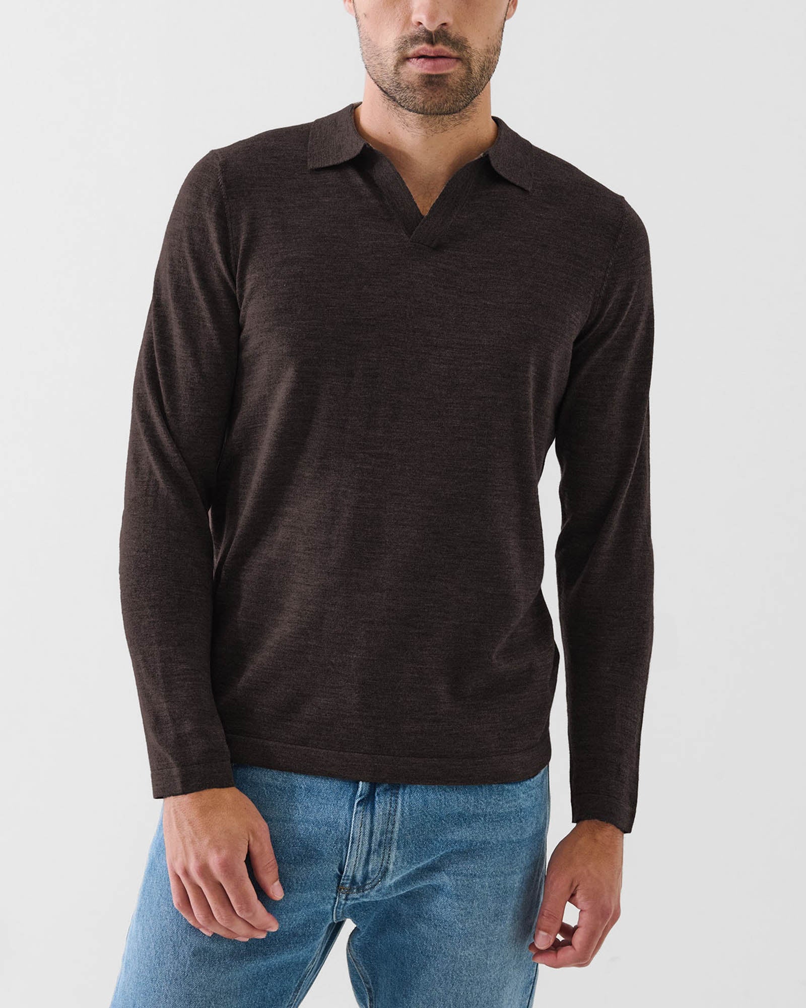 Long Sleeve Open Polo Sweater
