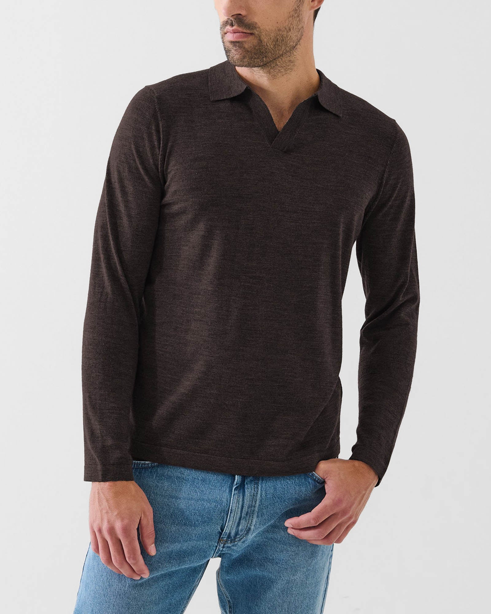 Long Sleeve Open Polo Sweater