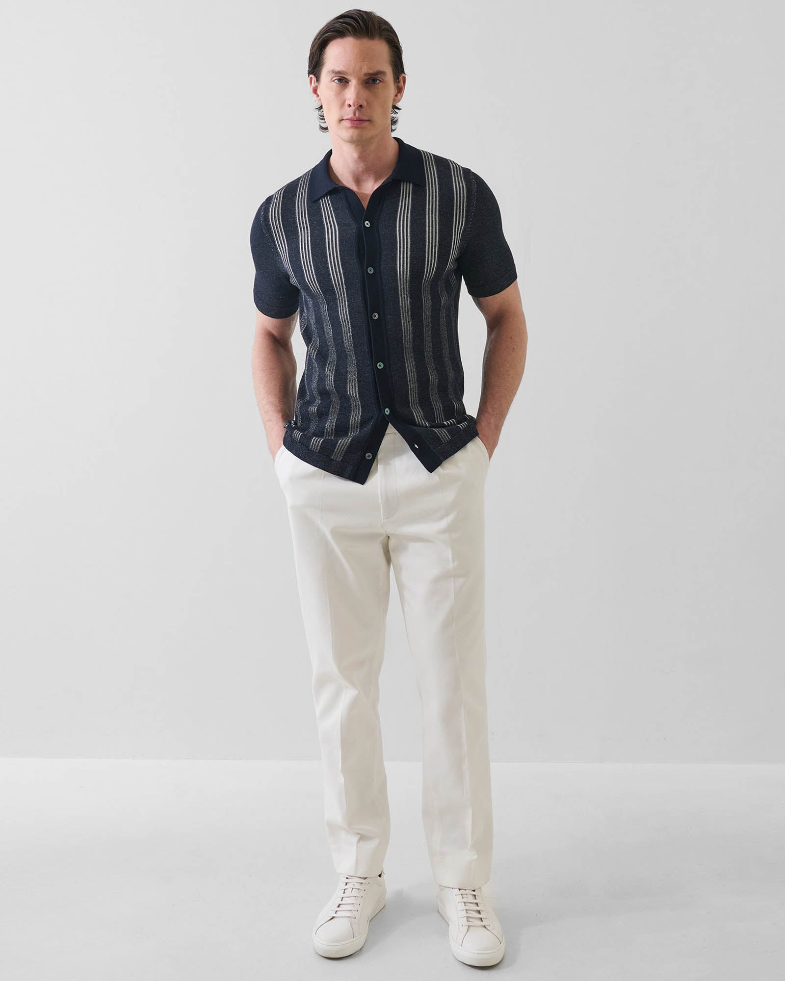 Cotton Textured Button Up Knit Shirt