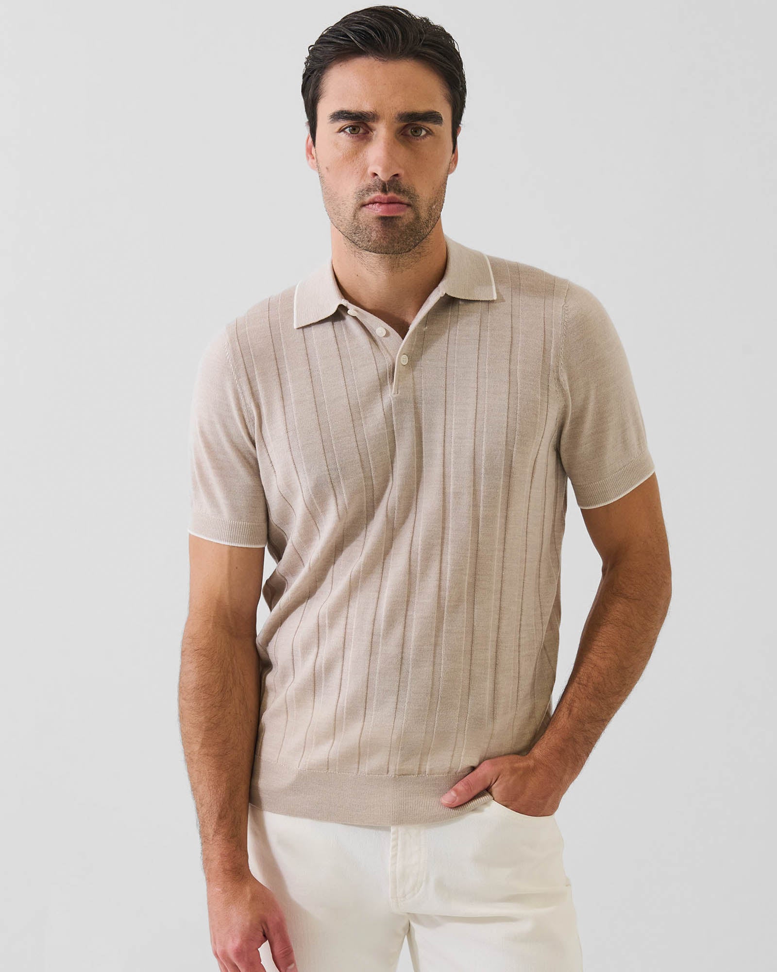 Short Sleeve Textured Button Polo