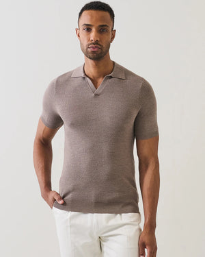 Merino Wool-Silk Birds-Eye Stitch Polo