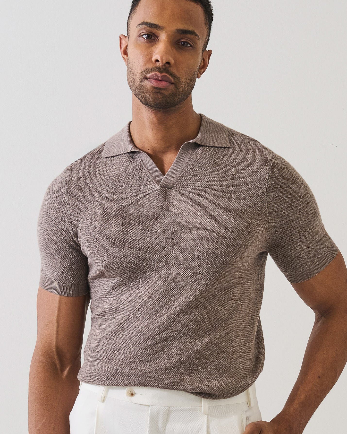 Merino Wool-Silk Birds-Eye Stitch Polo