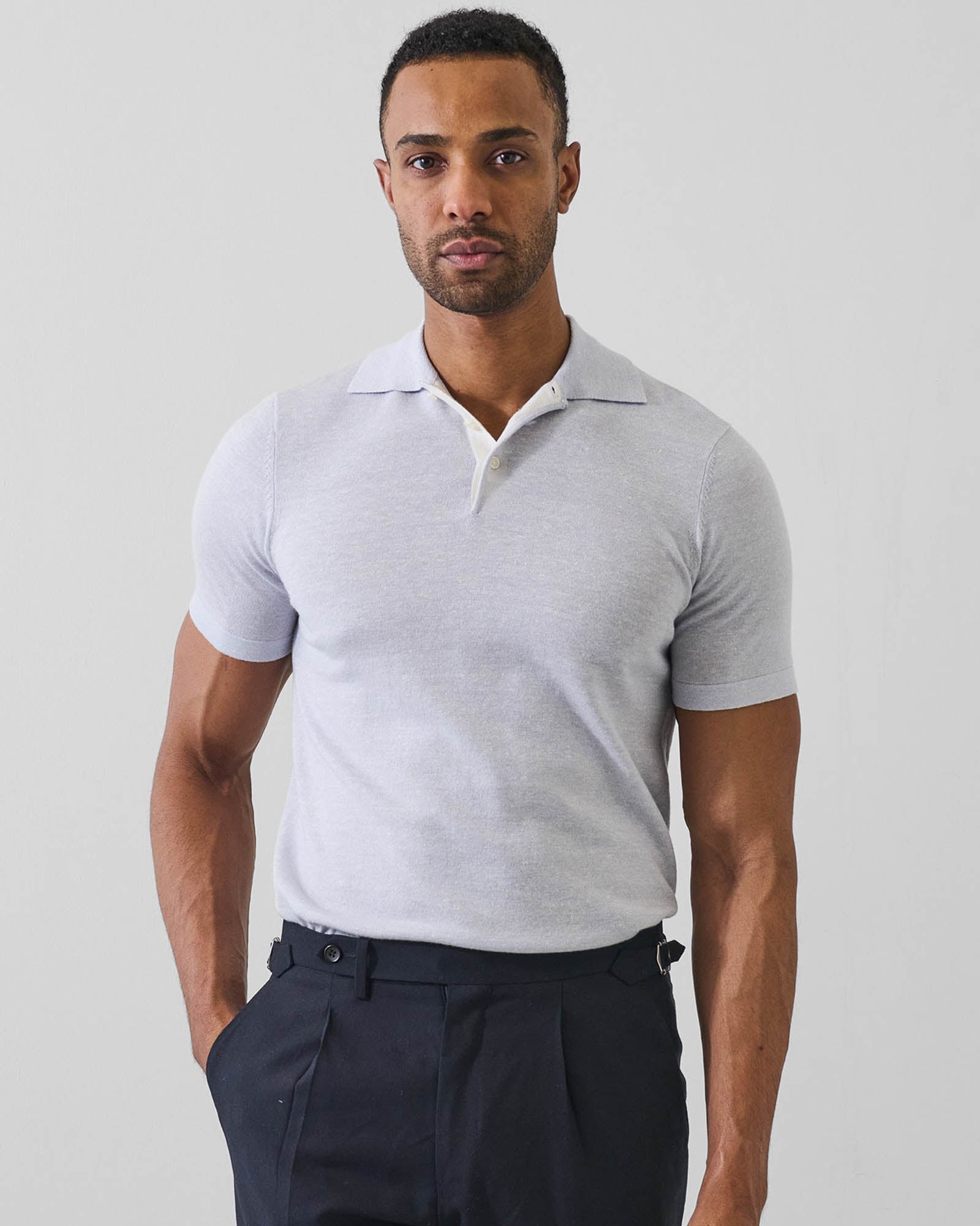 Merino Linen Contrast Placket Polo