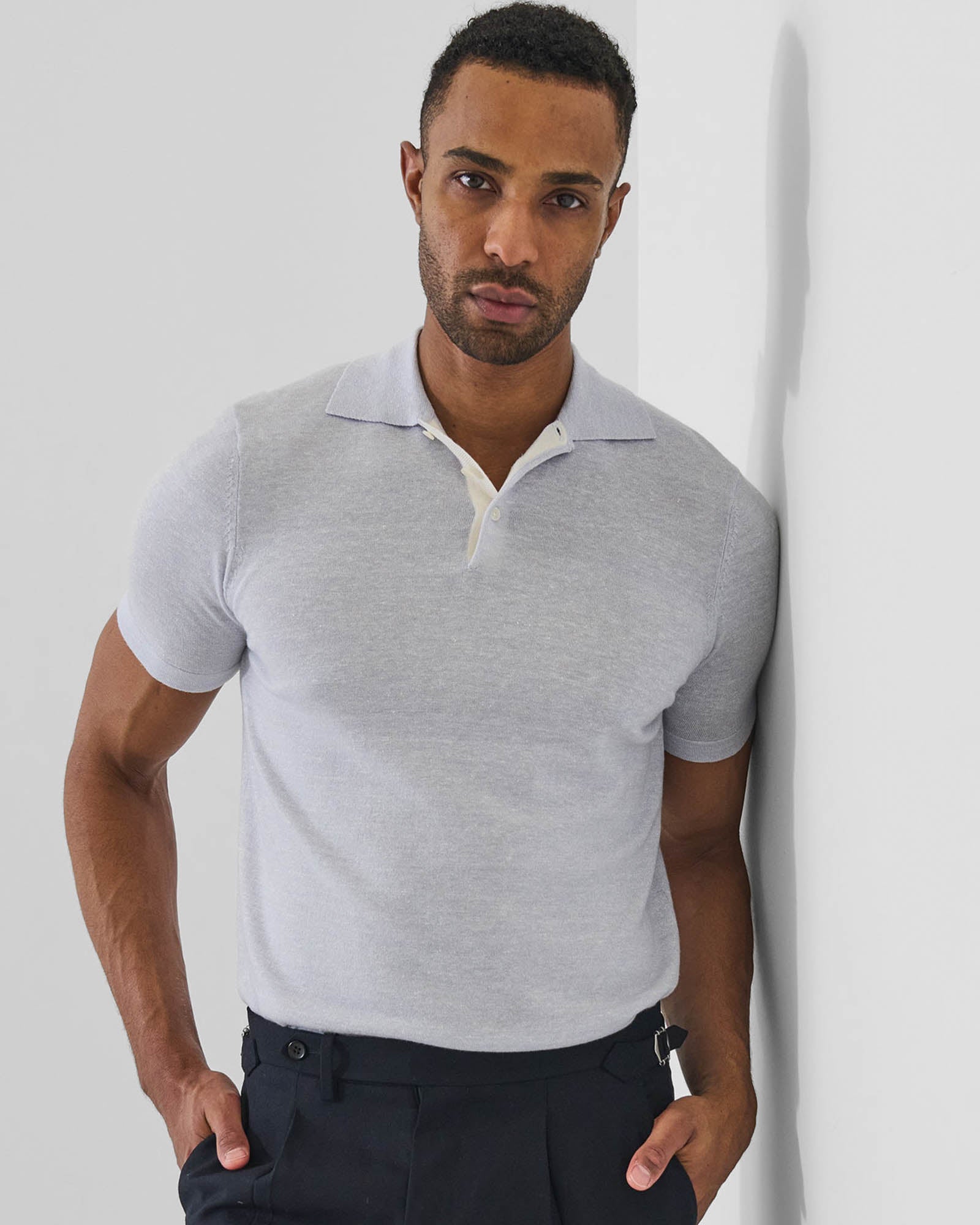 Merino Linen Contrast Placket Polo