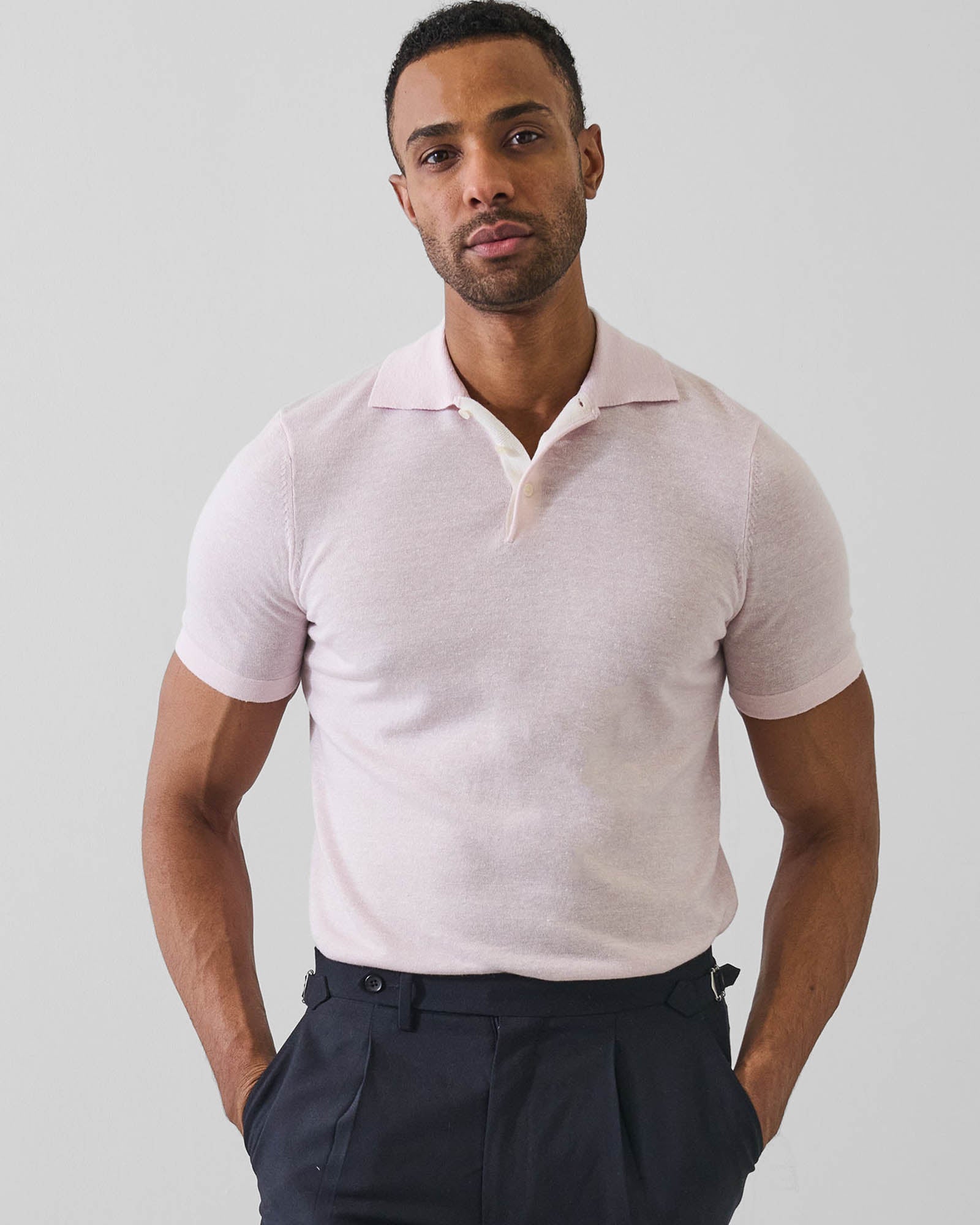 Merino Linen Contrast Placket Polo
