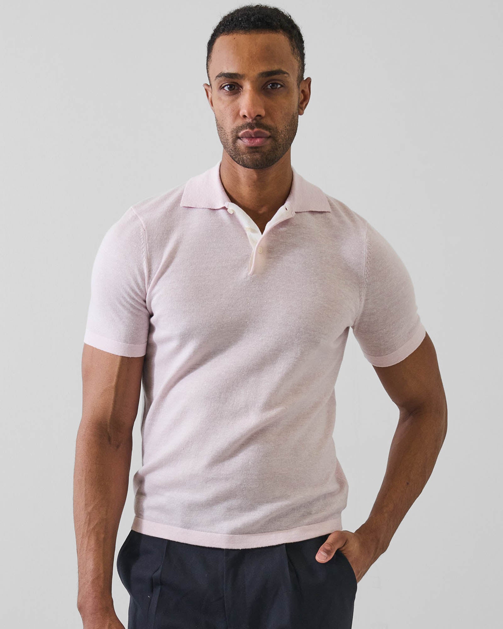 Merino Linen Contrast Placket Polo
