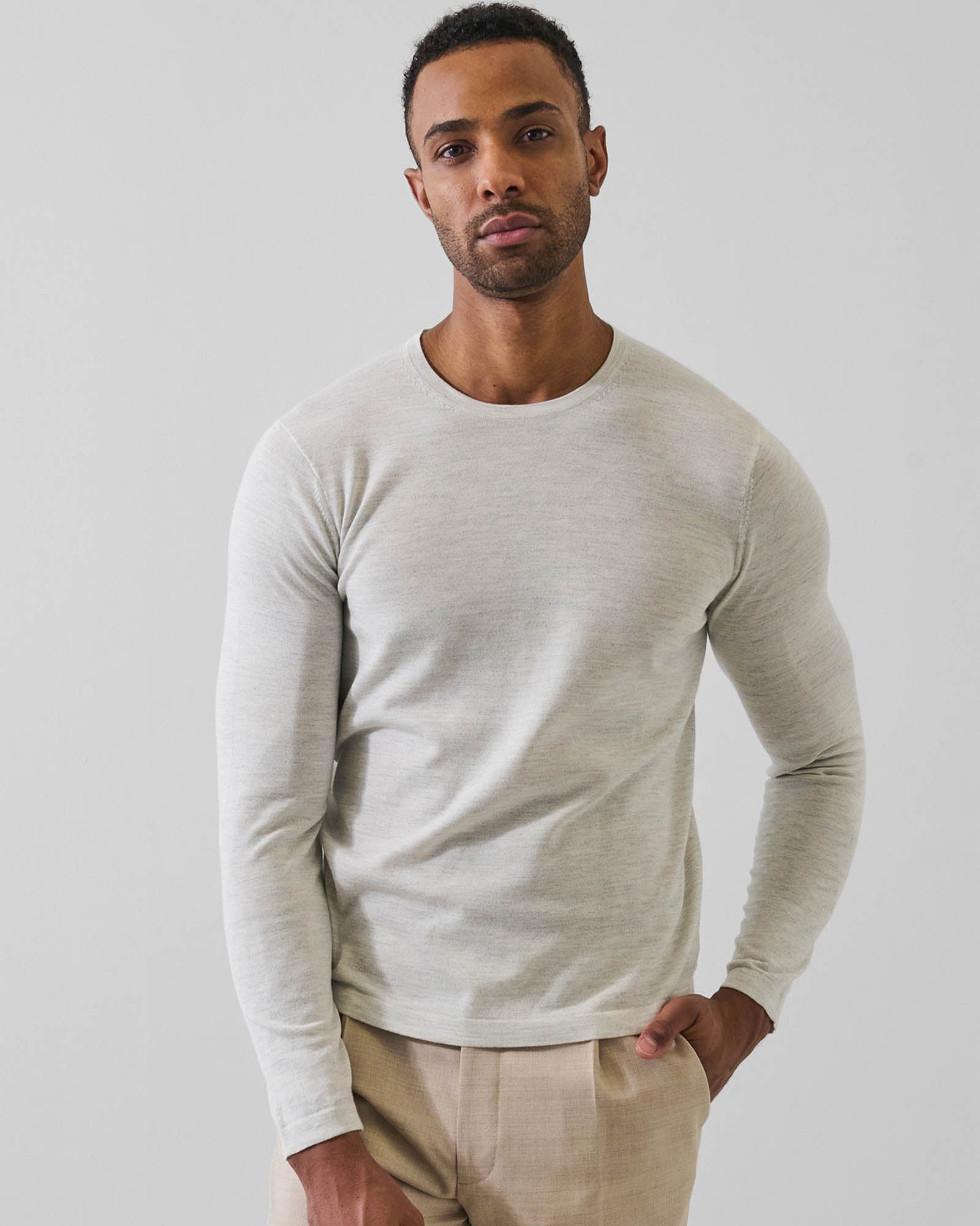 Cotton-Cupro Long Sleeve Crewneck
