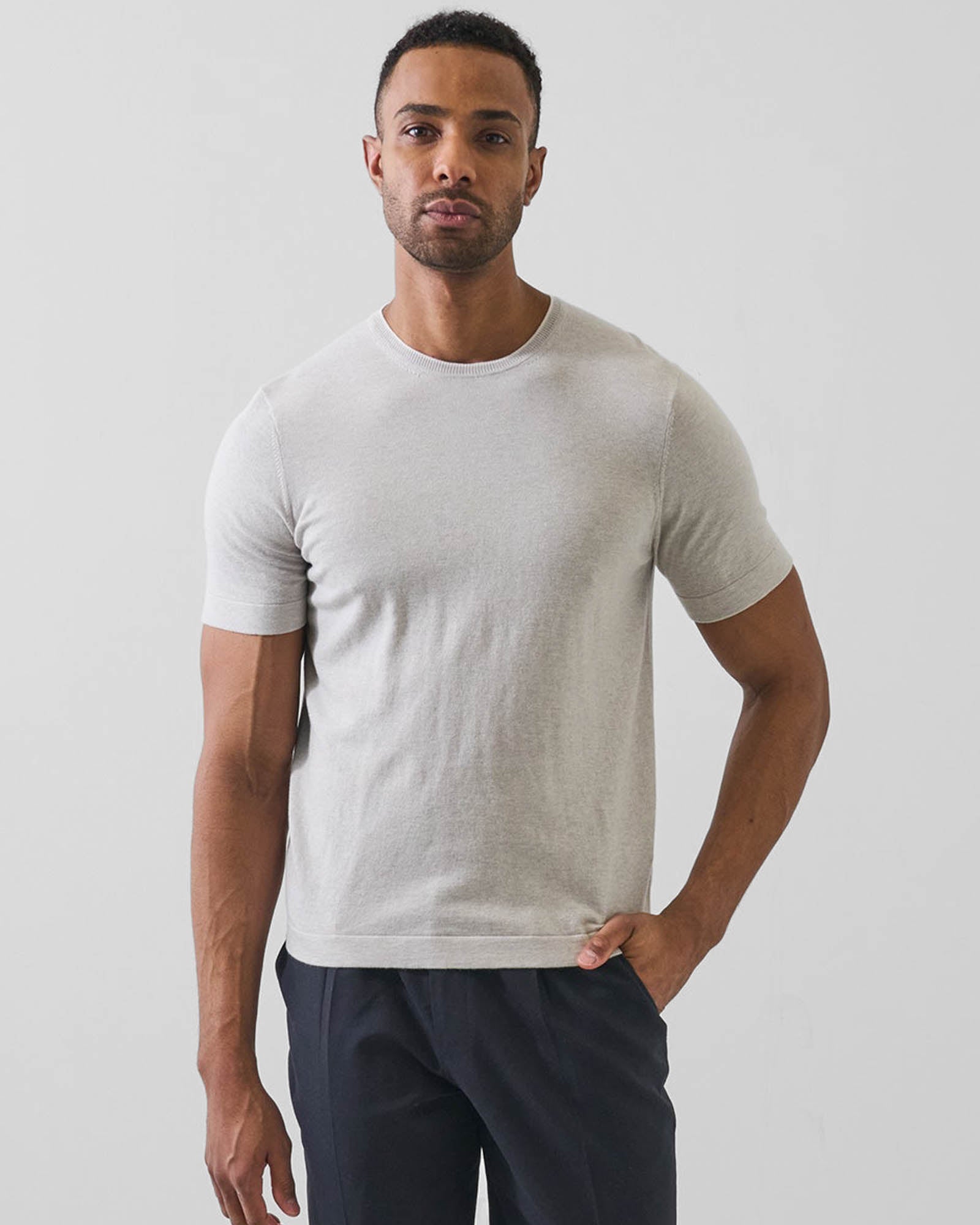 Cotton Cashmere Tipped Crewneck Sweater