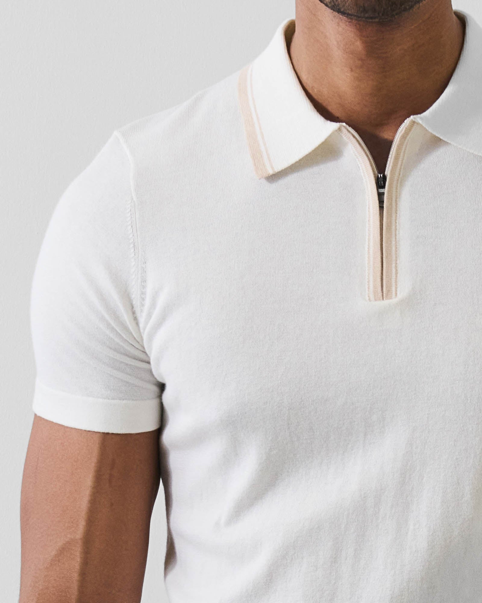 Cotton-Cupro Tipped Knit Zip Polo