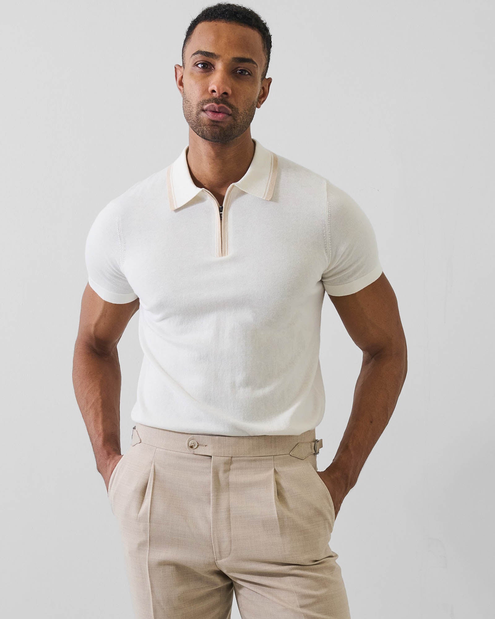 Cotton-Cupro Tipped Knit Zip Polo