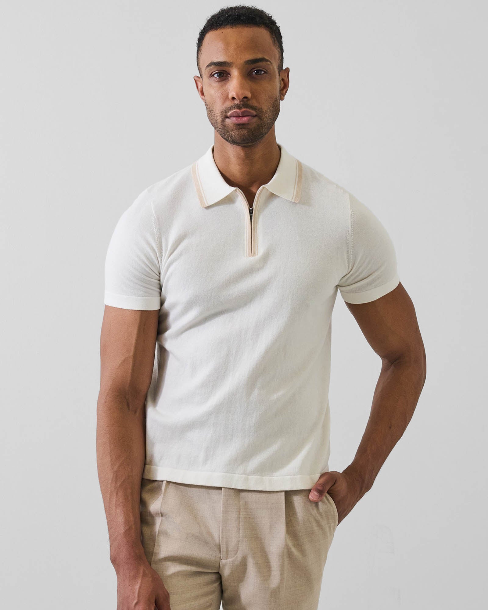 Cotton-Cupro Tipped Knit Zip Polo