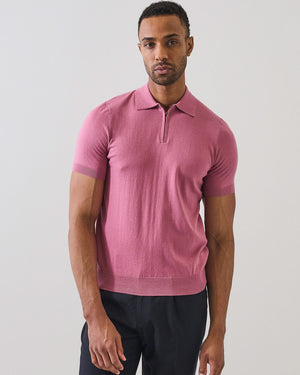 Cotton Blend Zip Polo