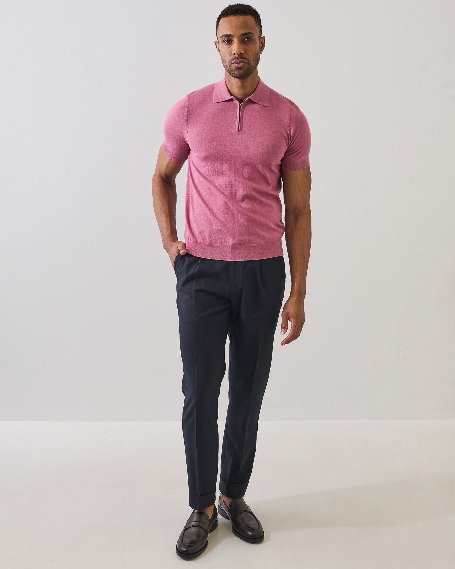 Cotton Blend Zip Polo