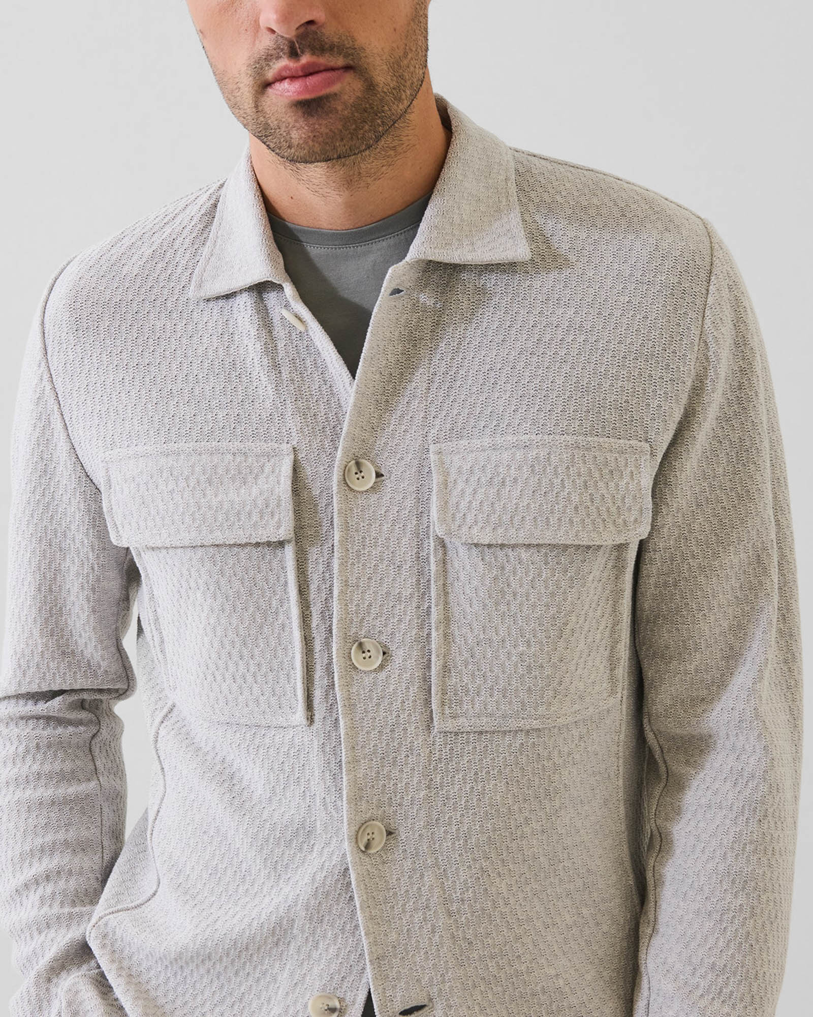 Cotton Textured Knit Shirt Jacket