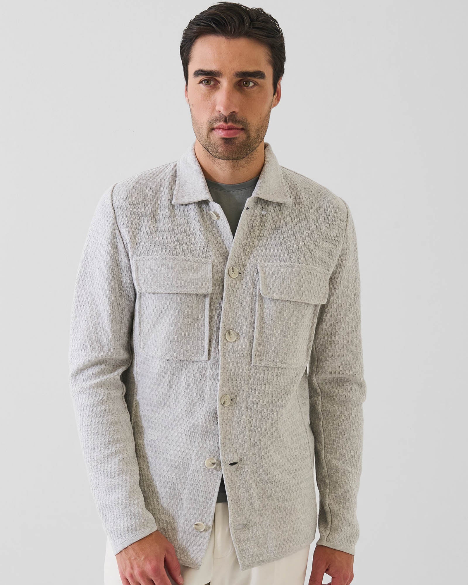 Cotton Textured Knit Shirt Jacket