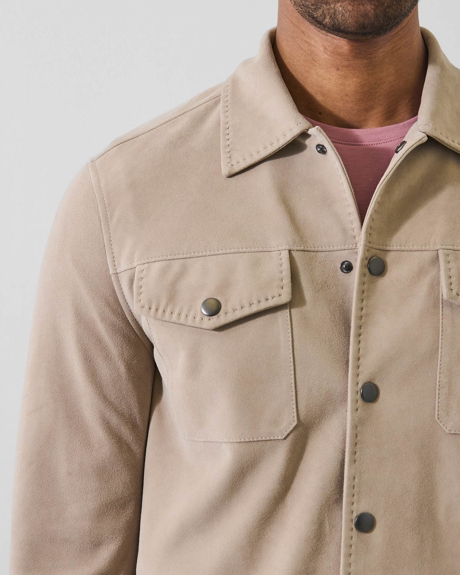 Suede Snap Front Shirt Jacket