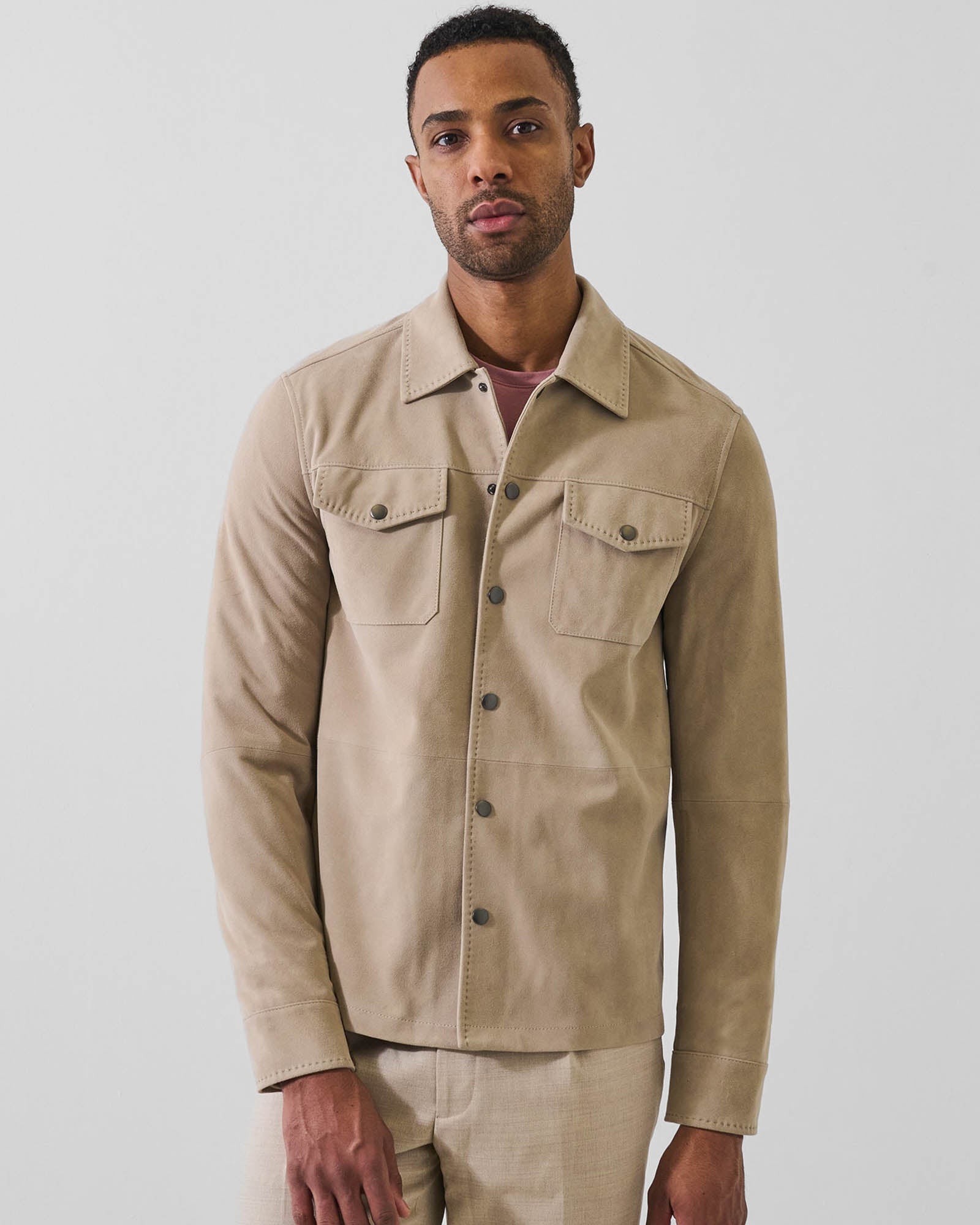 Suede Snap Front Shirt Jacket