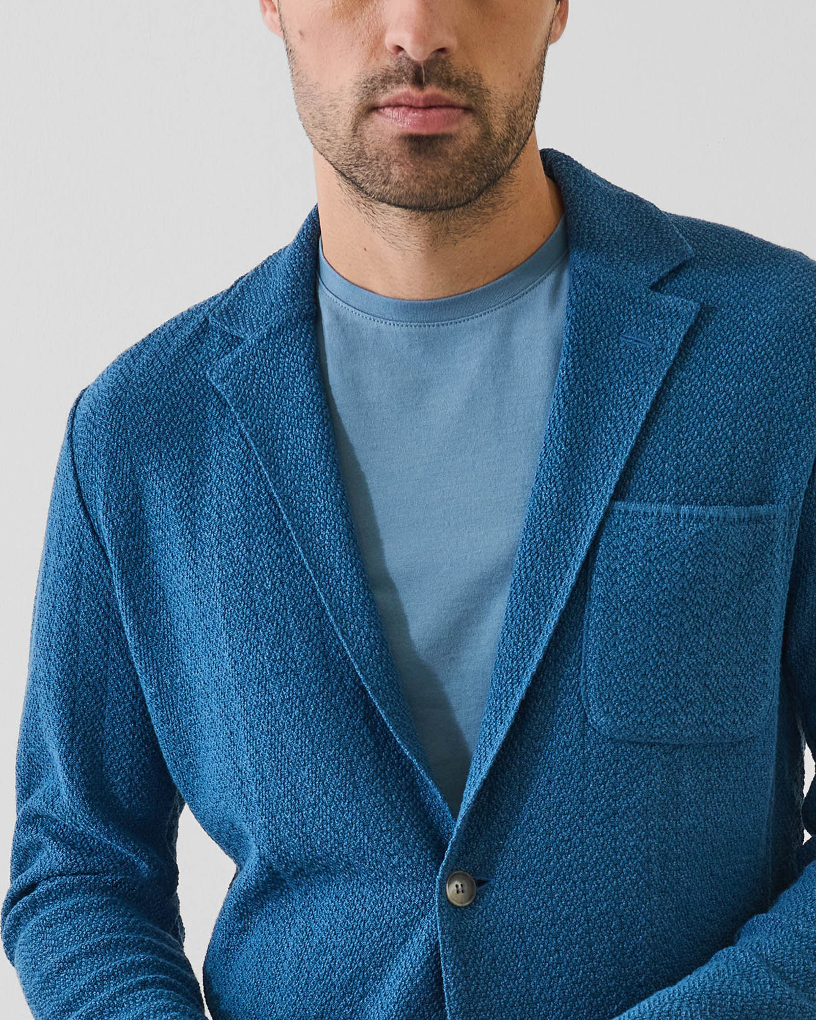 Linen-Cotton Herringbone Knit Blazer