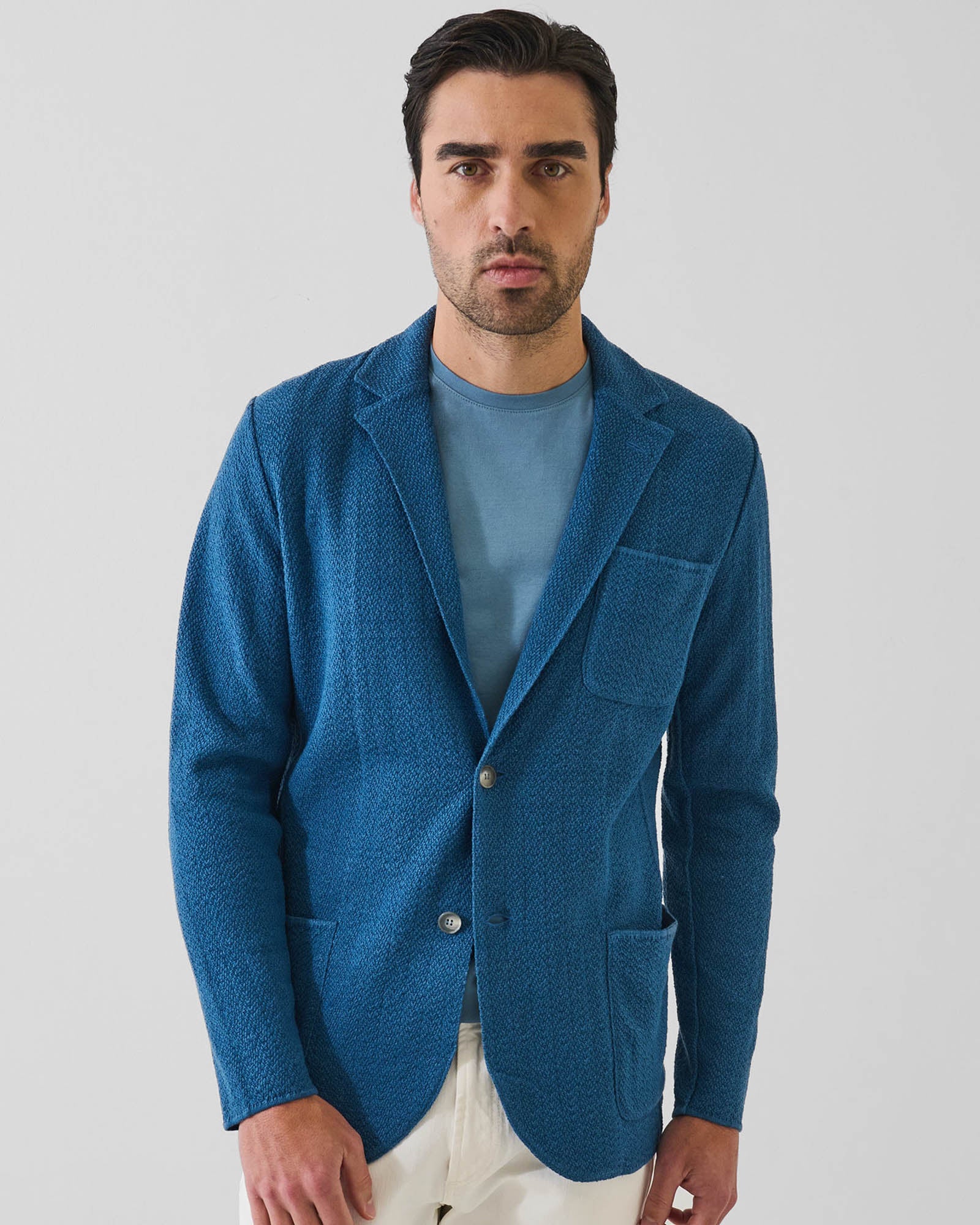 Linen-Cotton Herringbone Knit Blazer