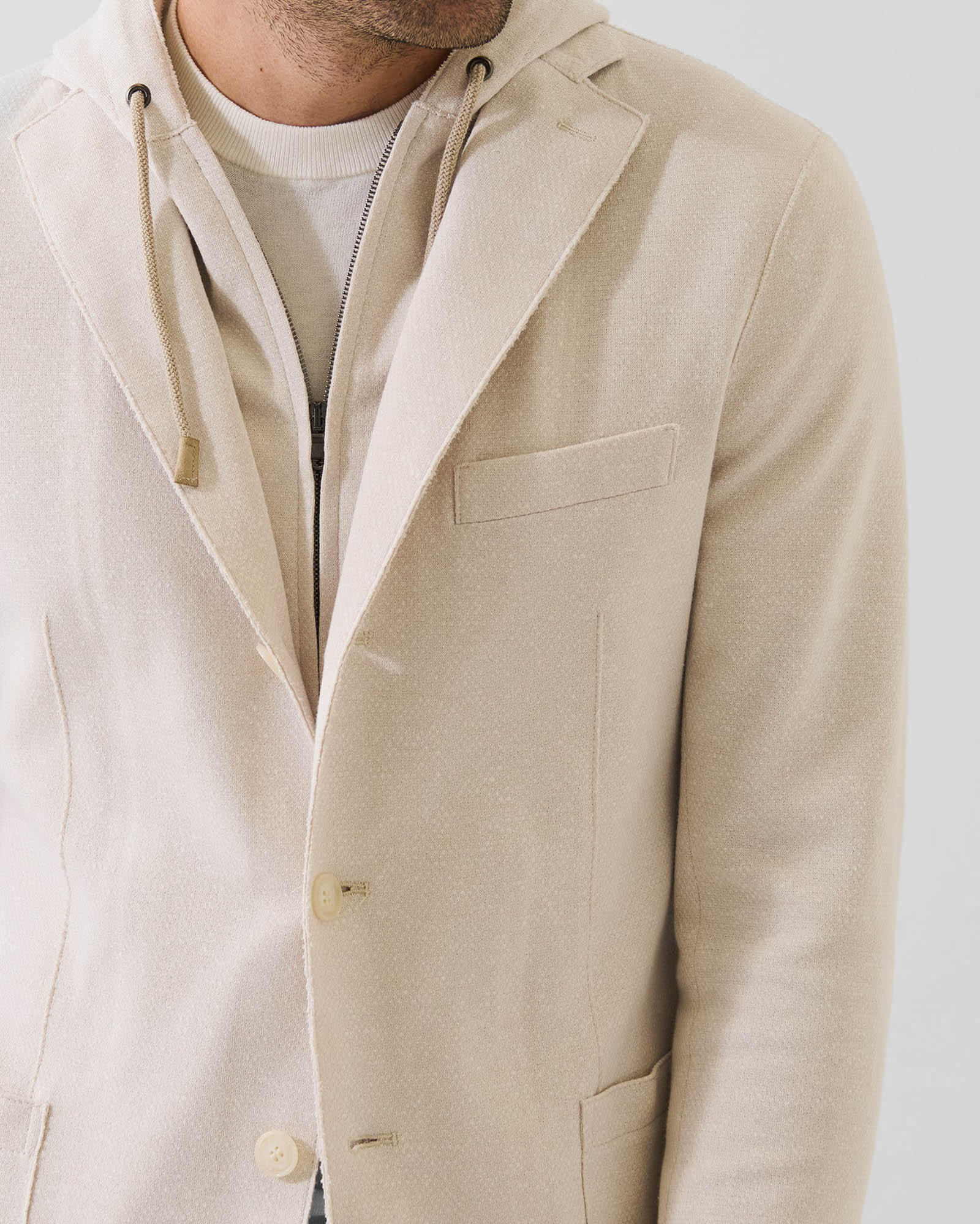 Cotton Blend Textured Knit Hooded Blazer