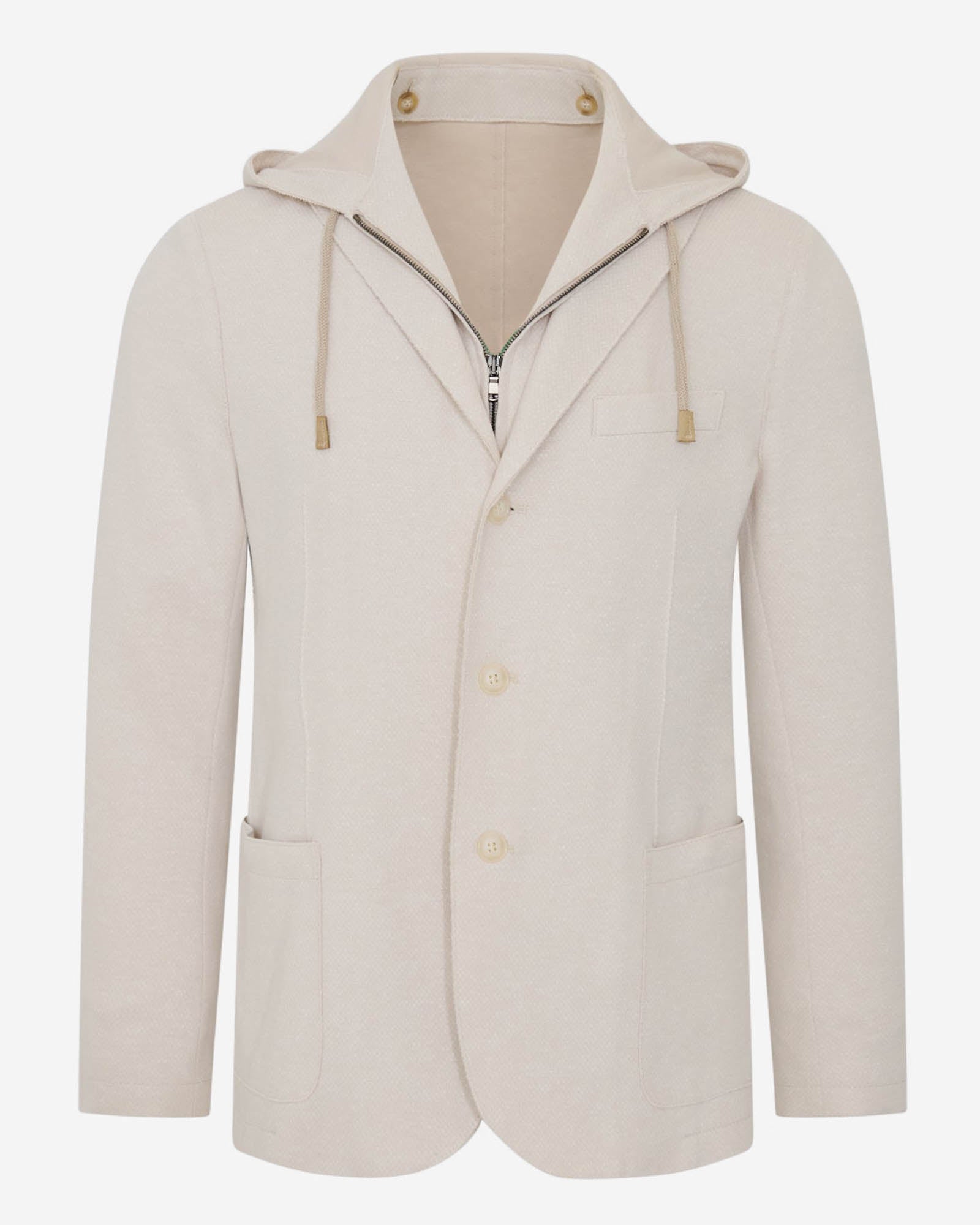 Cotton Blend Textured Knit Hooded Blazer