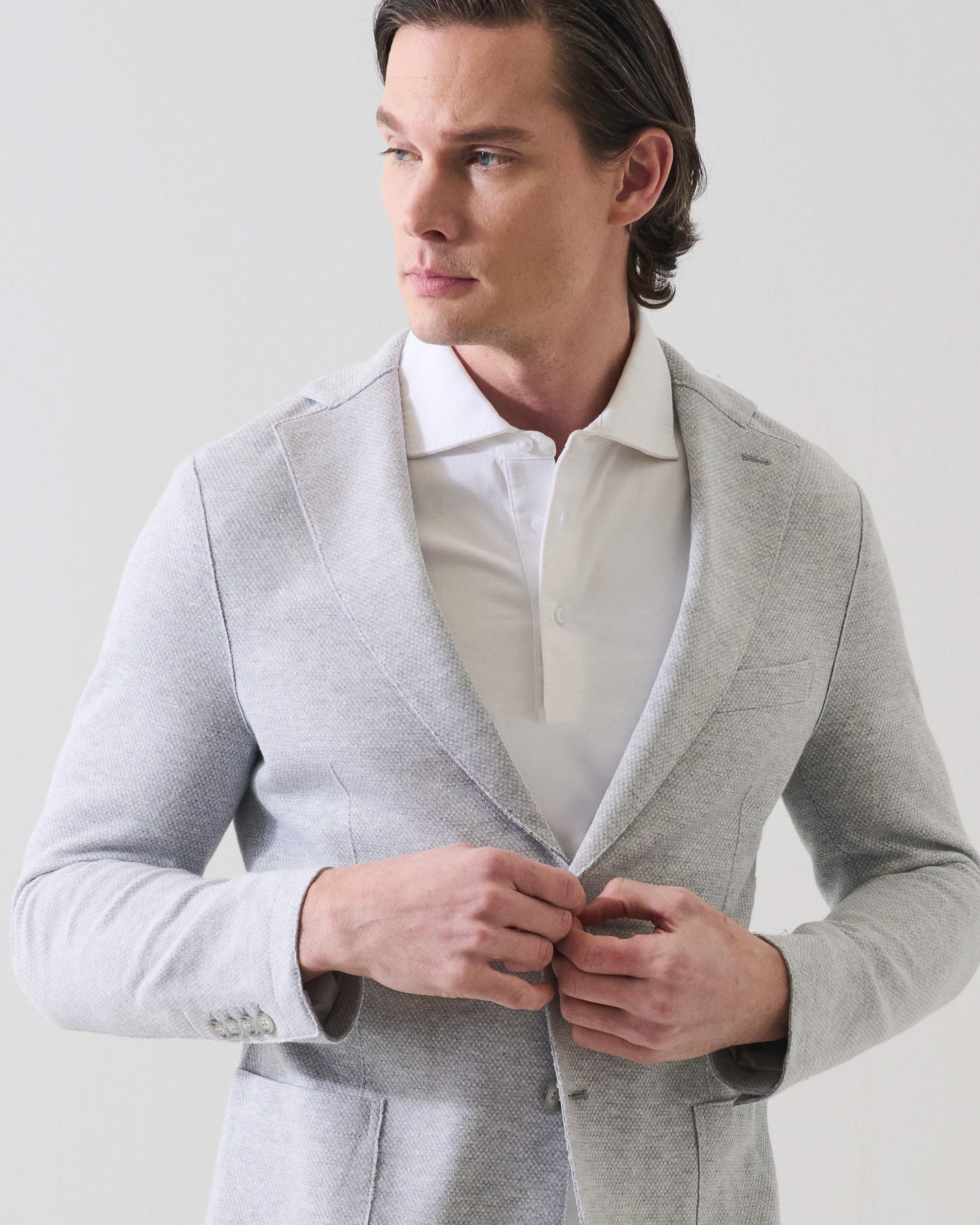 Cotton-Blend Textured Raw Edge Blazer