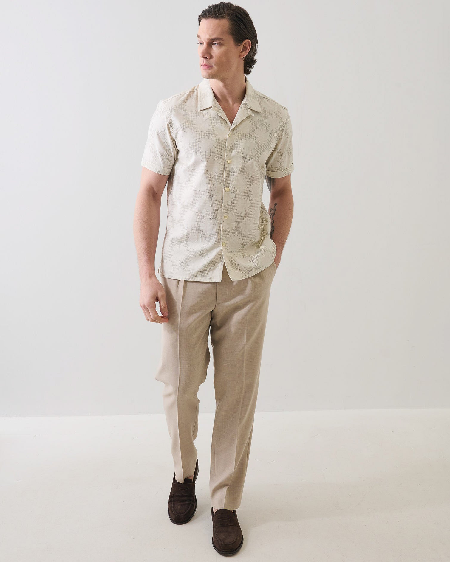 Abstract Floral Cotton Camp Collar Shirt