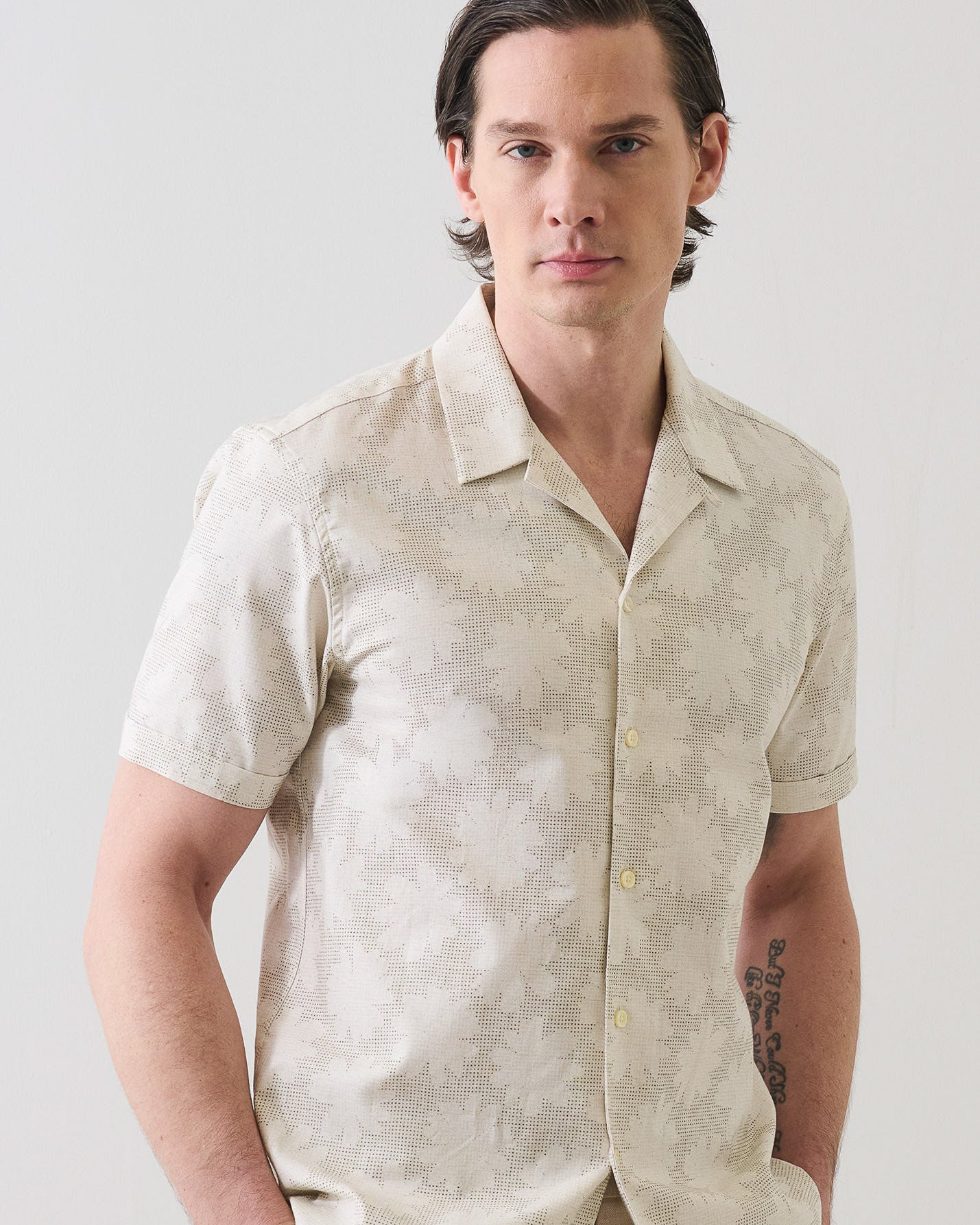 Abstract Floral Cotton Camp Collar Shirt