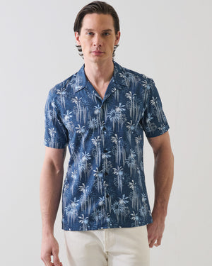Palm Tree Print Cotton Camp Collar Shirt