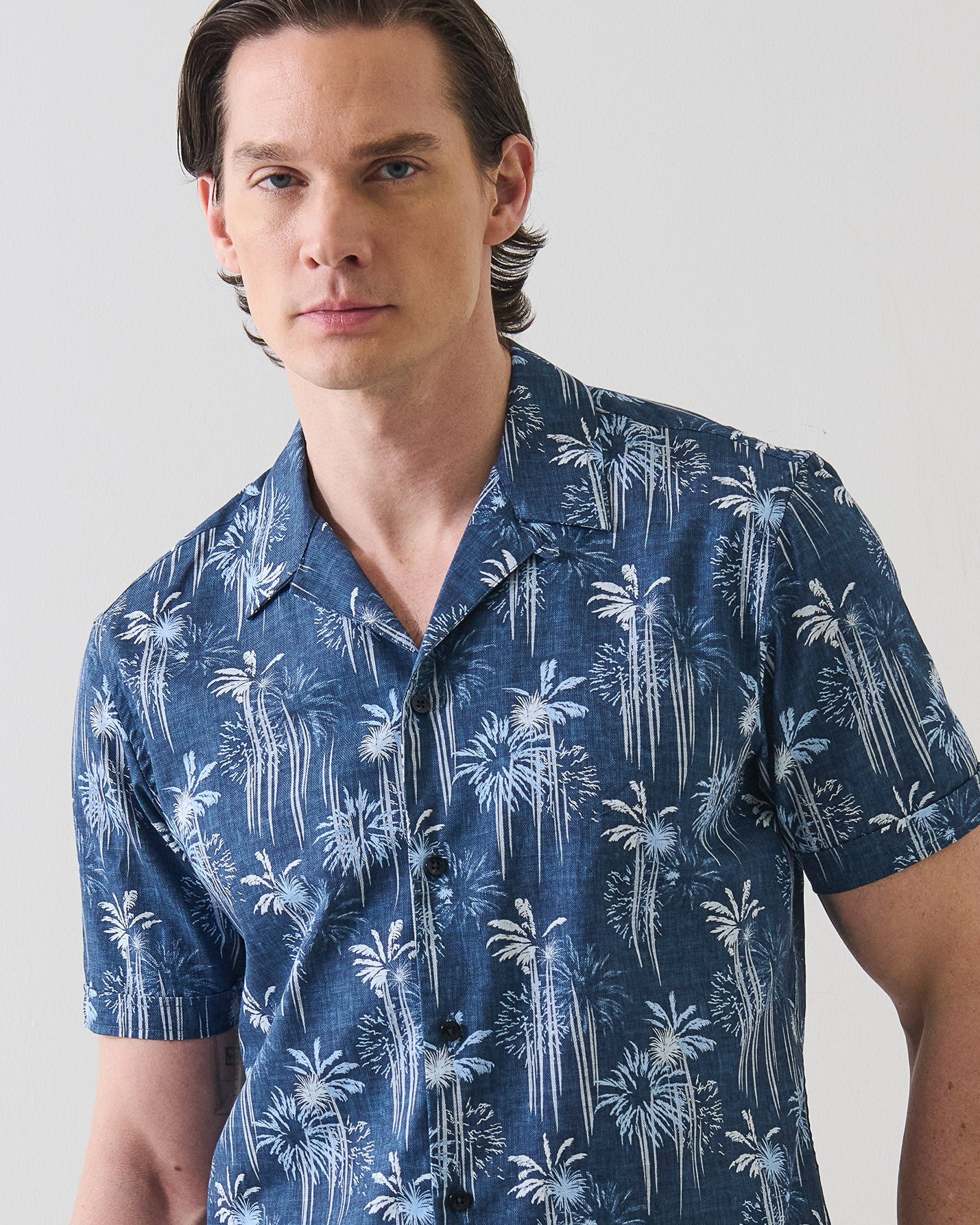 Palm Tree Print Cotton Camp Collar Shirt