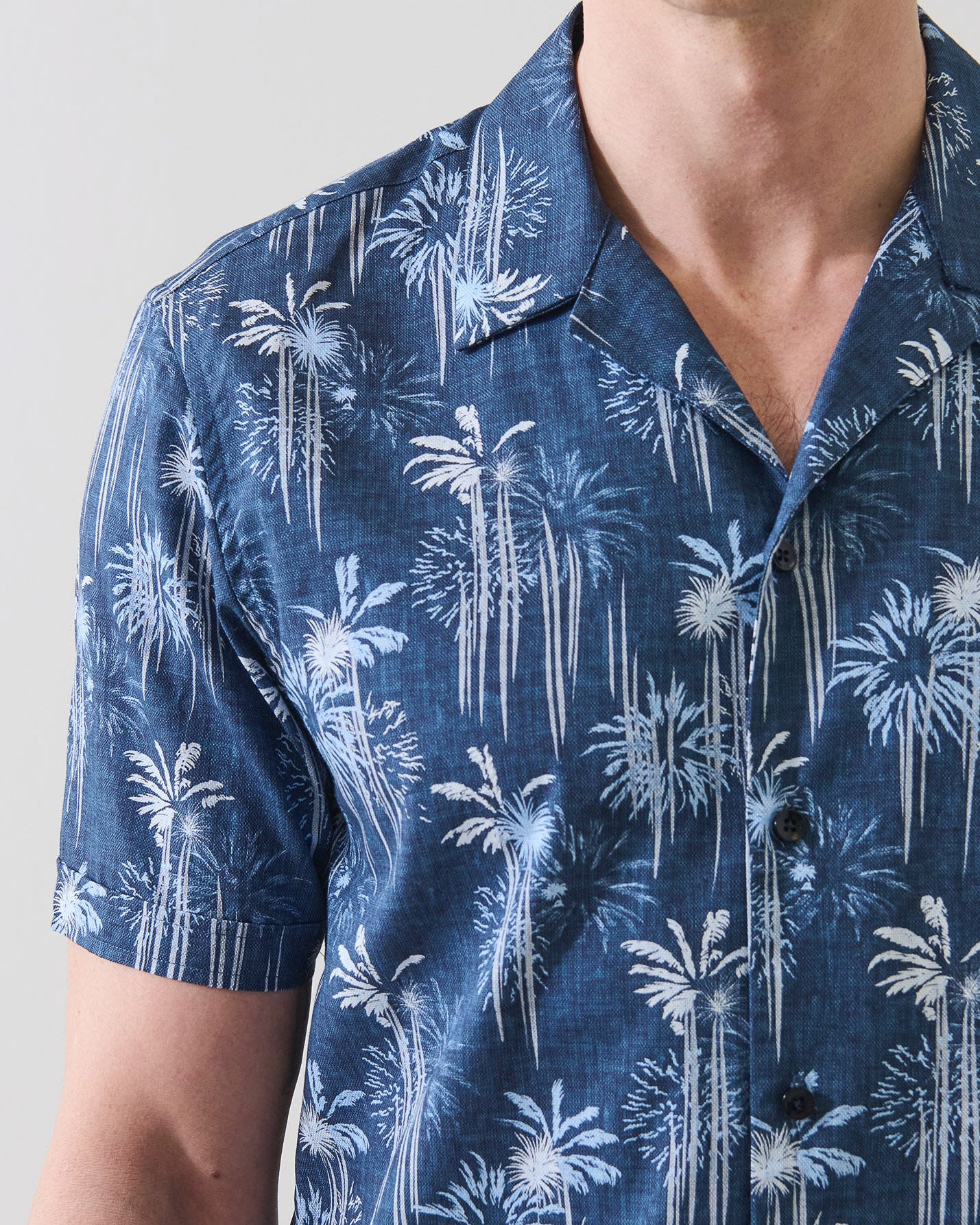 Palm Tree Print Cotton Camp Collar Shirt