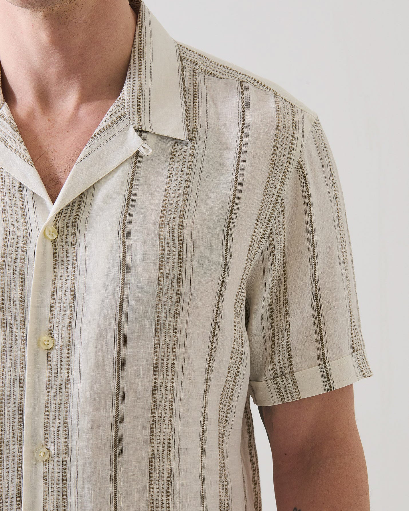 Dobby Stripe Linen Camp Collar Shirt