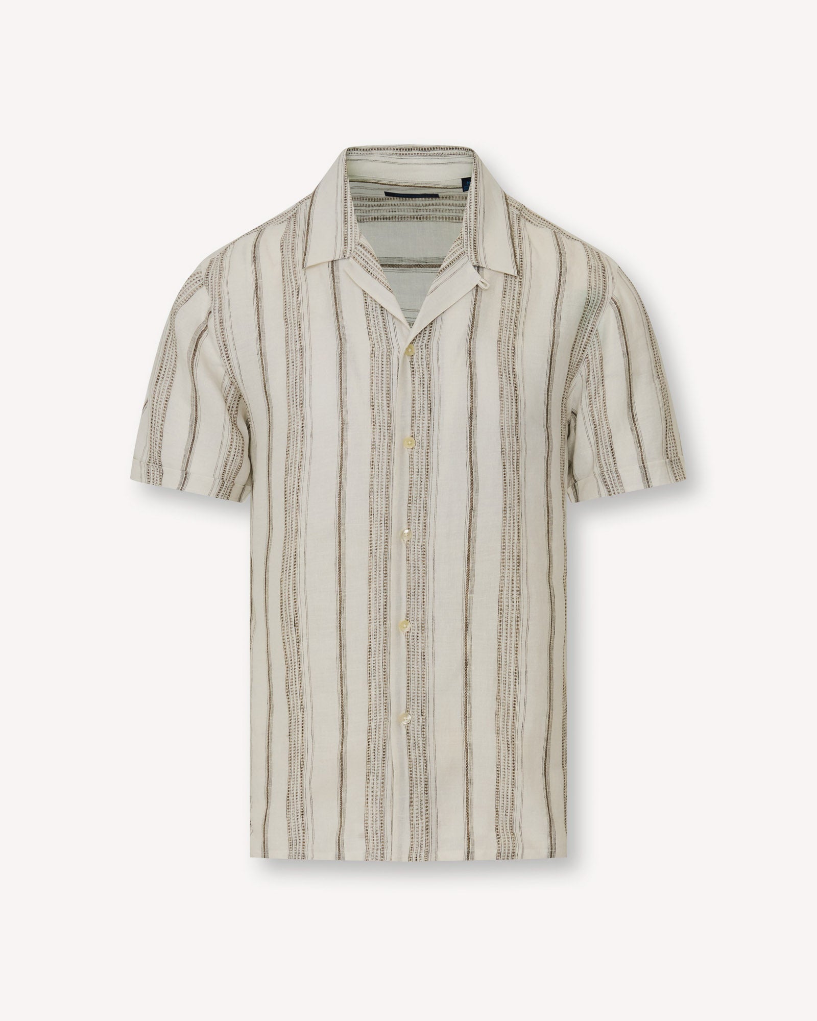 Dobby Stripe Linen Camp Collar Shirt