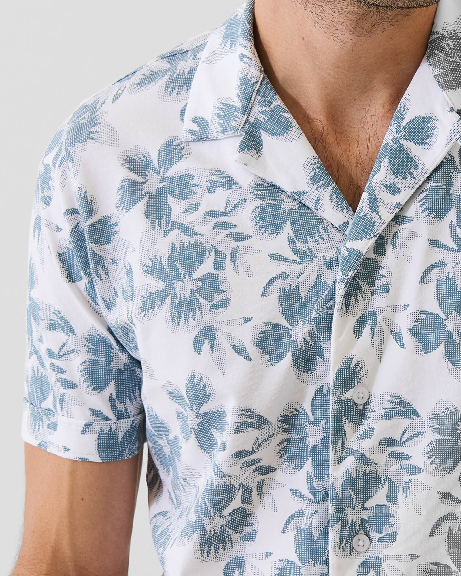 Pima Cotton Stretch Tropical Print Camp Collar Shirt