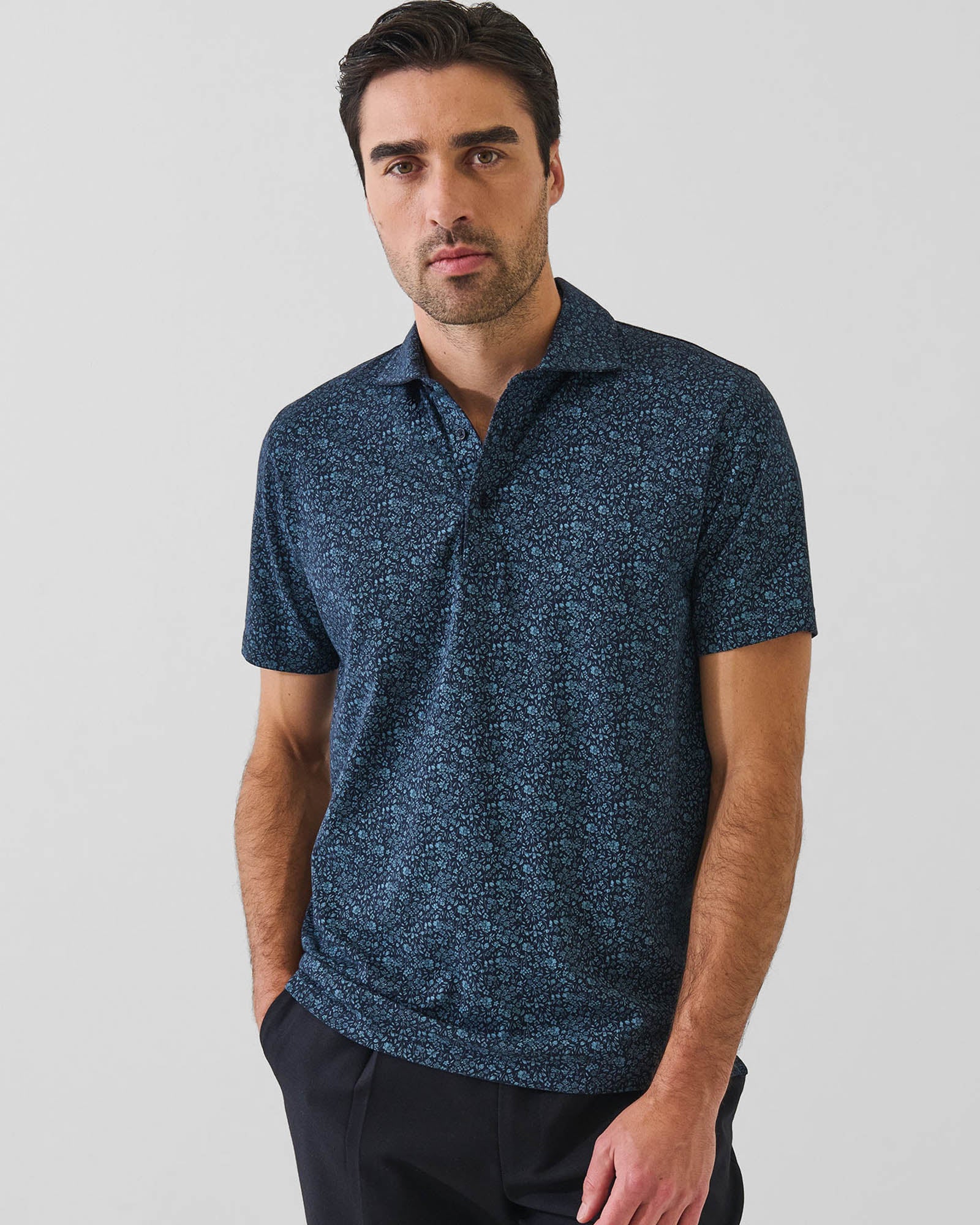 Pima Cotton Stretch Micro Floral Print Polo