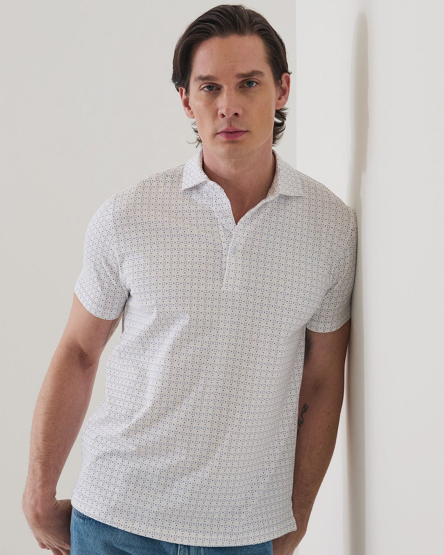 Micro Geometric Print Polo