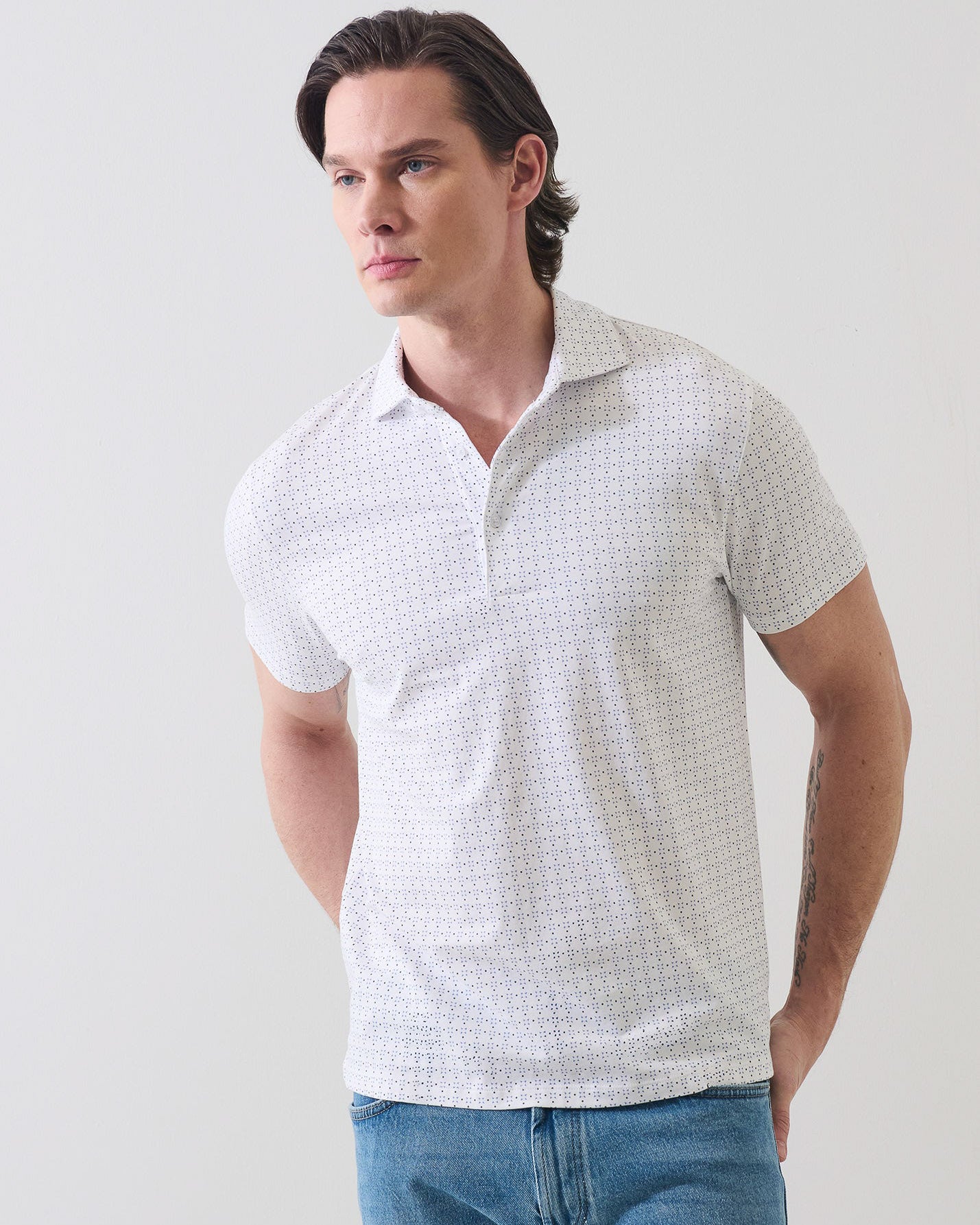 Micro Geometric Print Polo