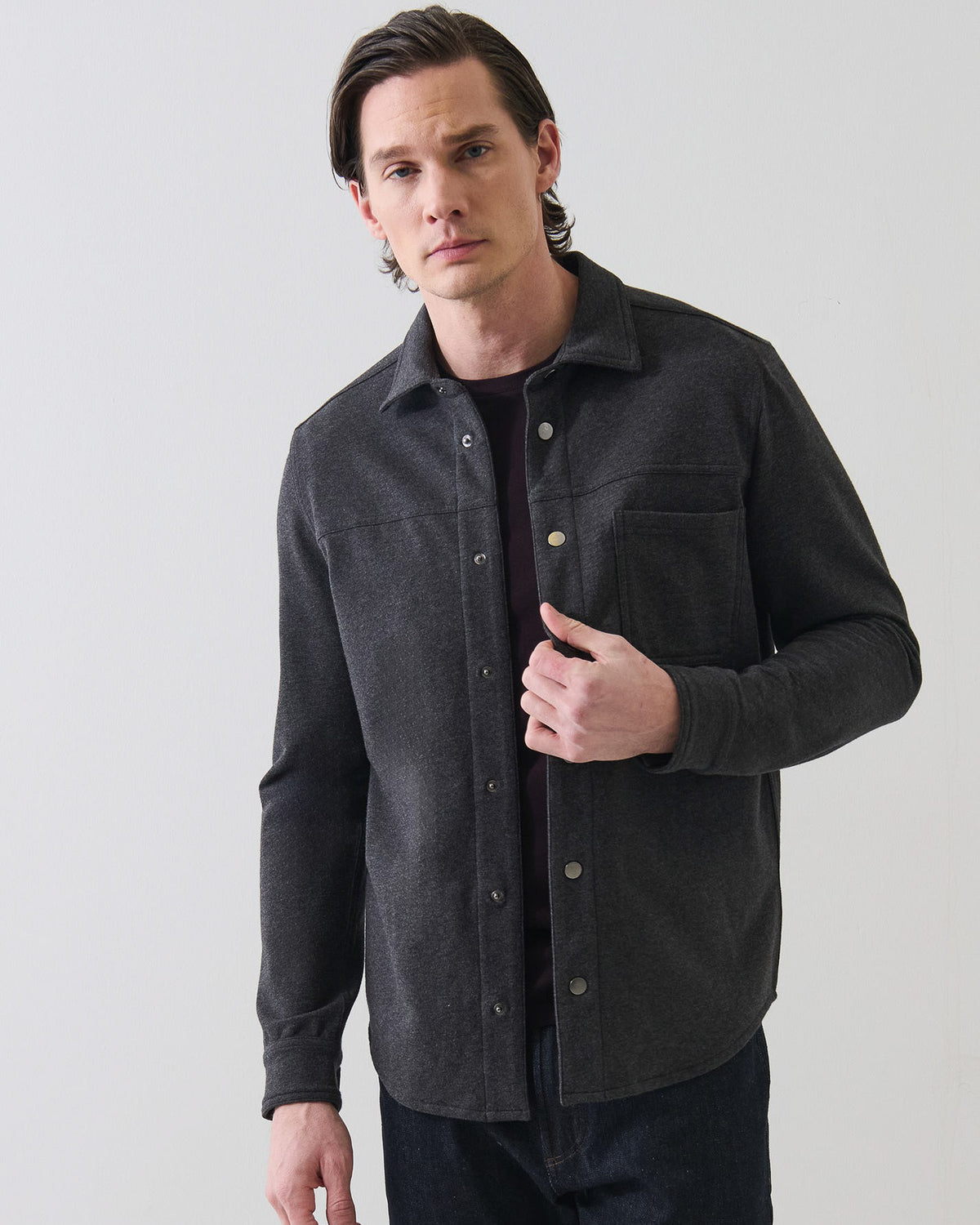 Long Sleeve Snap Front Shirt Jacket