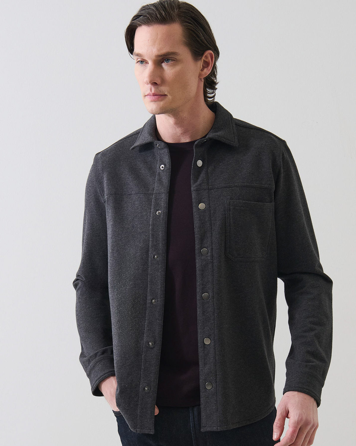 Long Sleeve Snap Front Shirt Jacket