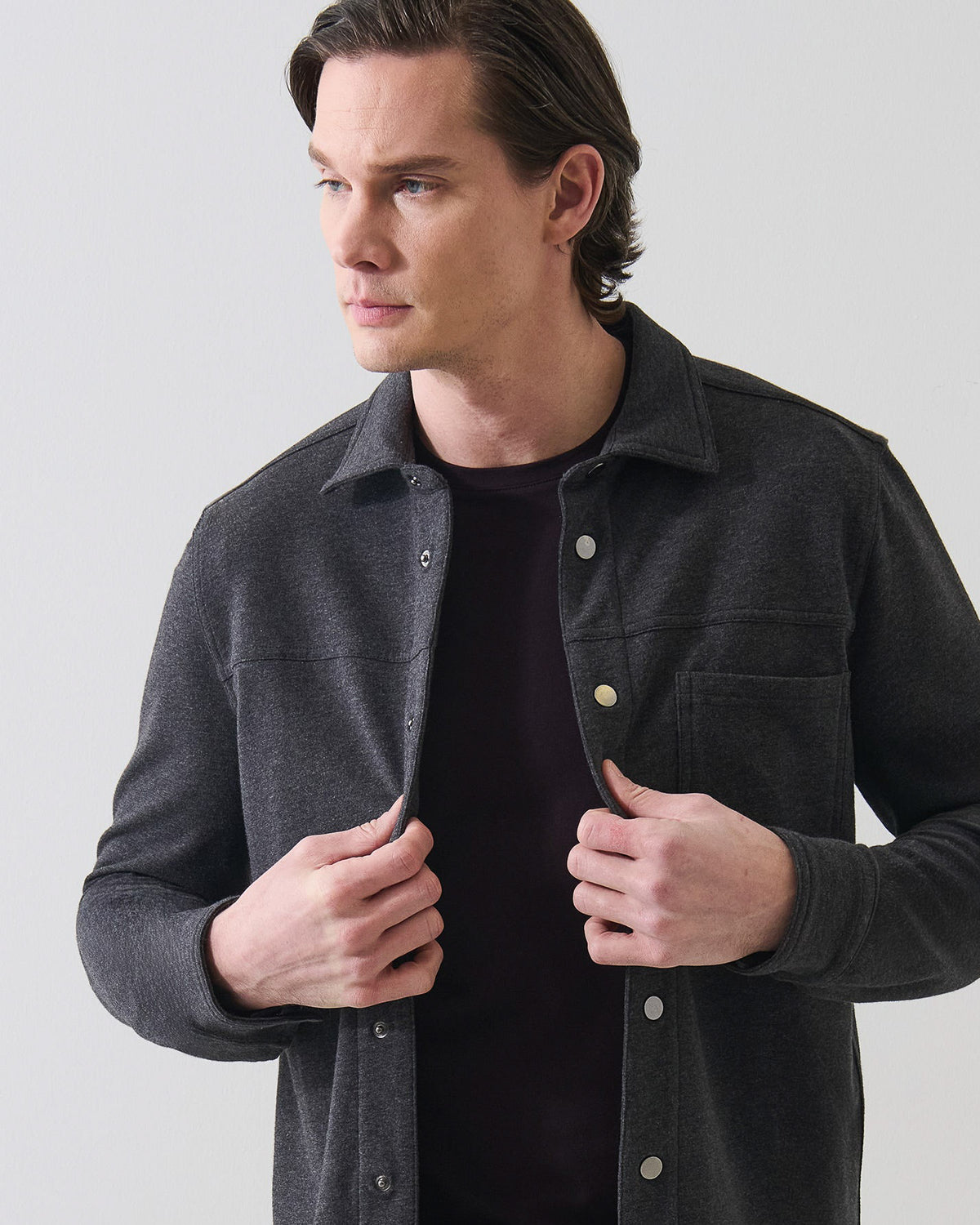Long Sleeve Snap Front Shirt Jacket
