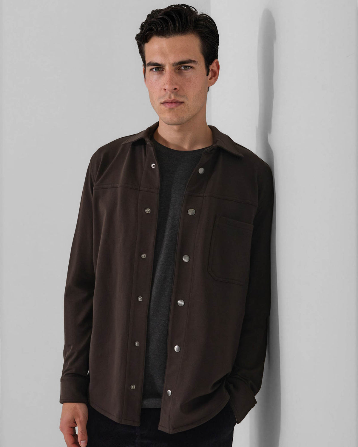 Long Sleeve Snap Front Shirt Jacket