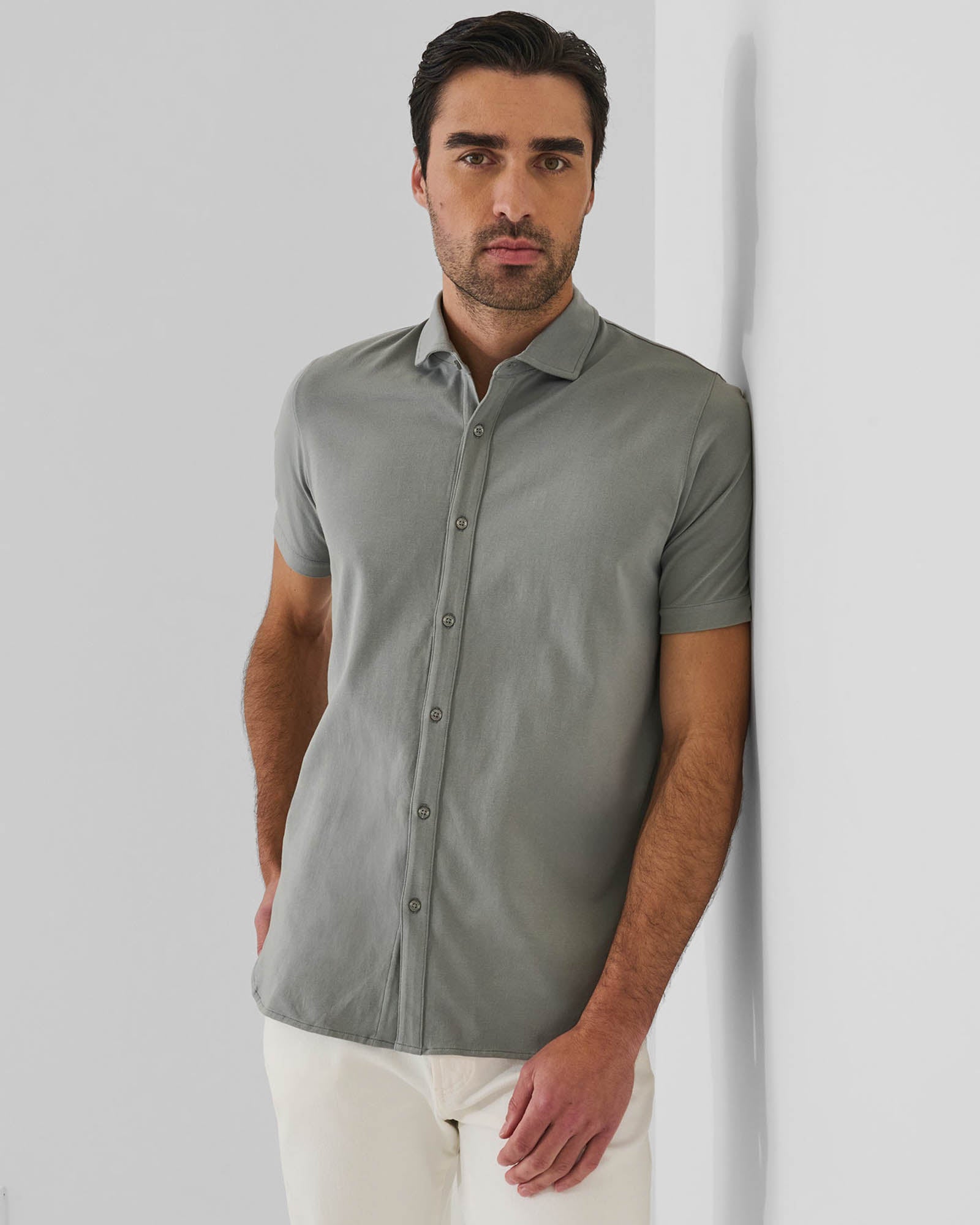 Pima Cotton Stretch Button Front Shirt